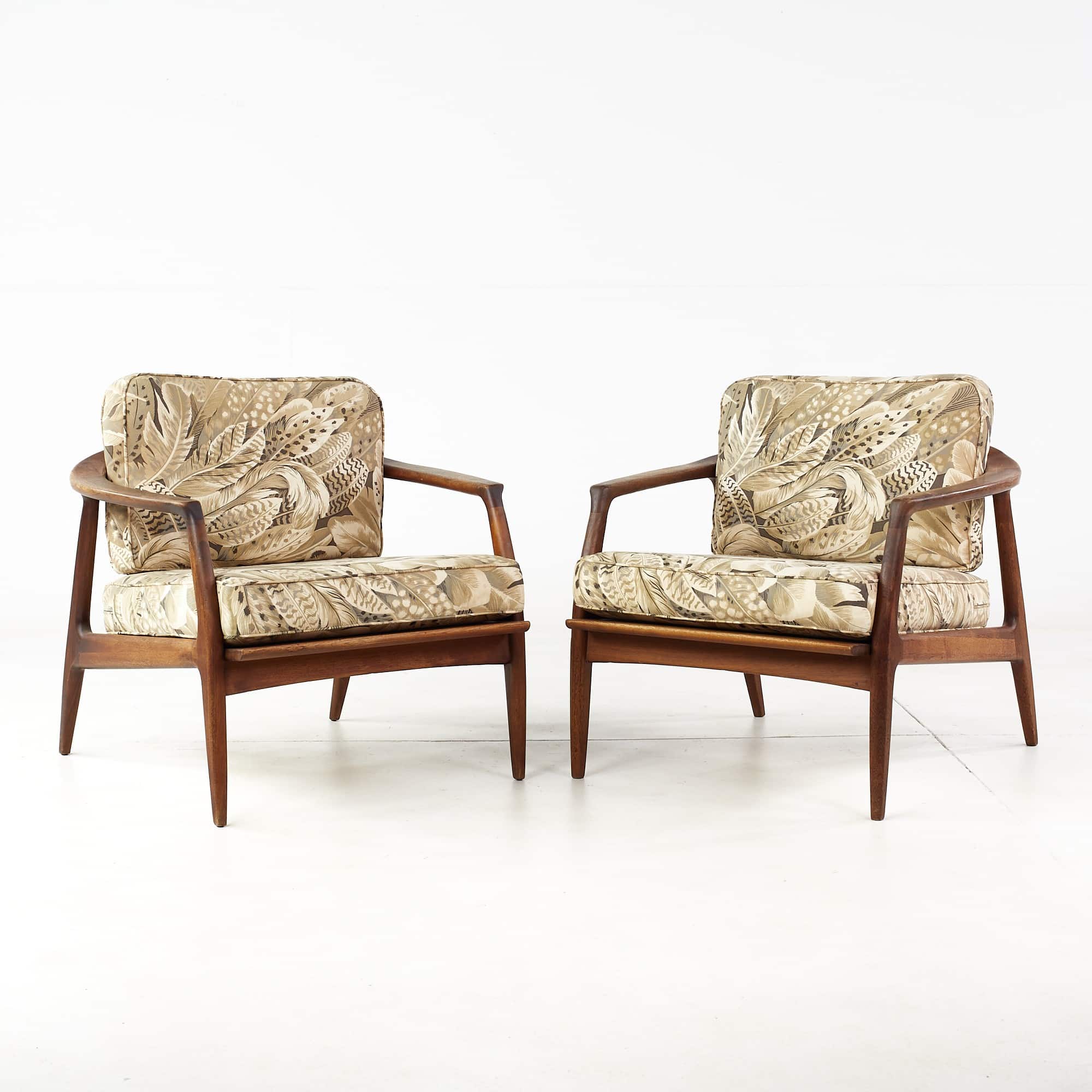Milo Baughman for Thayer Coggin Mid Century Walnut Barrel Lounge Chairs - Pair