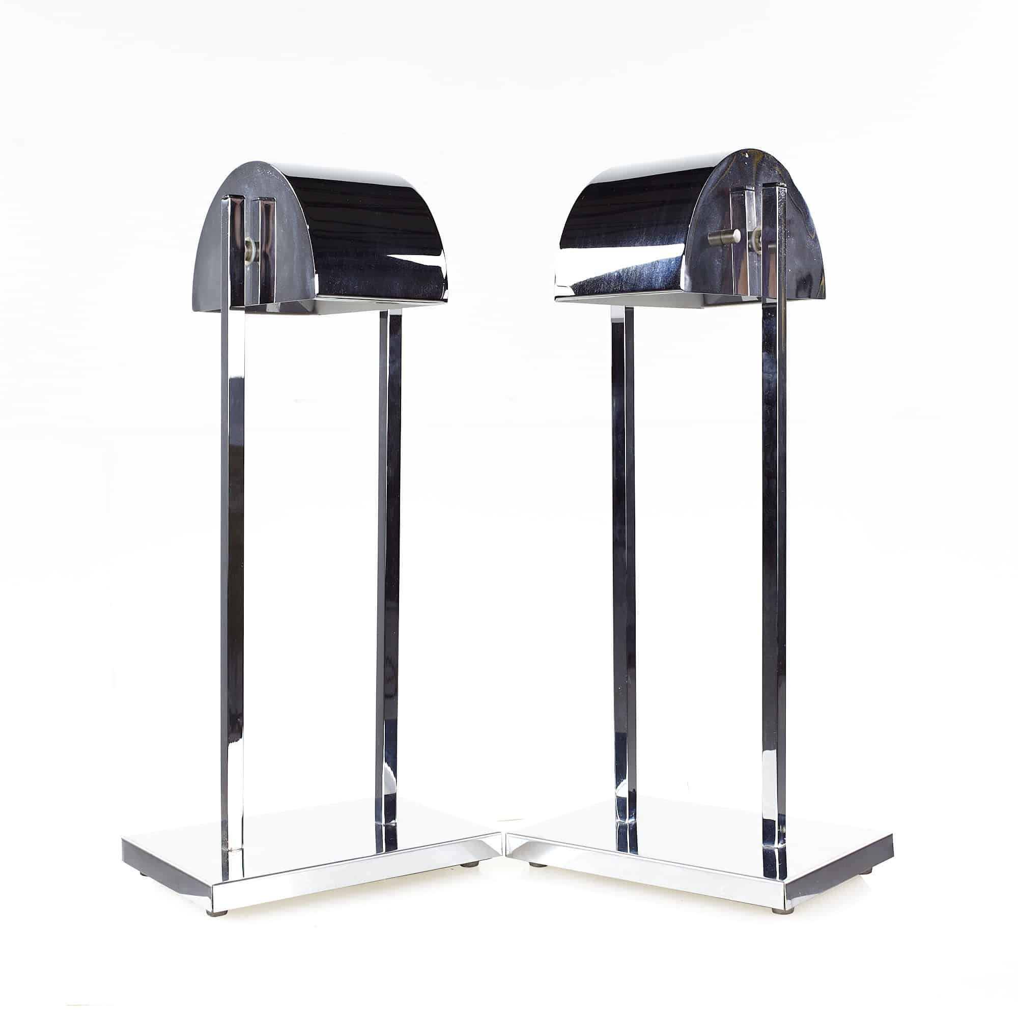 Robert Sonneman Style Mid Century Chrome Table Lamps - Pair
