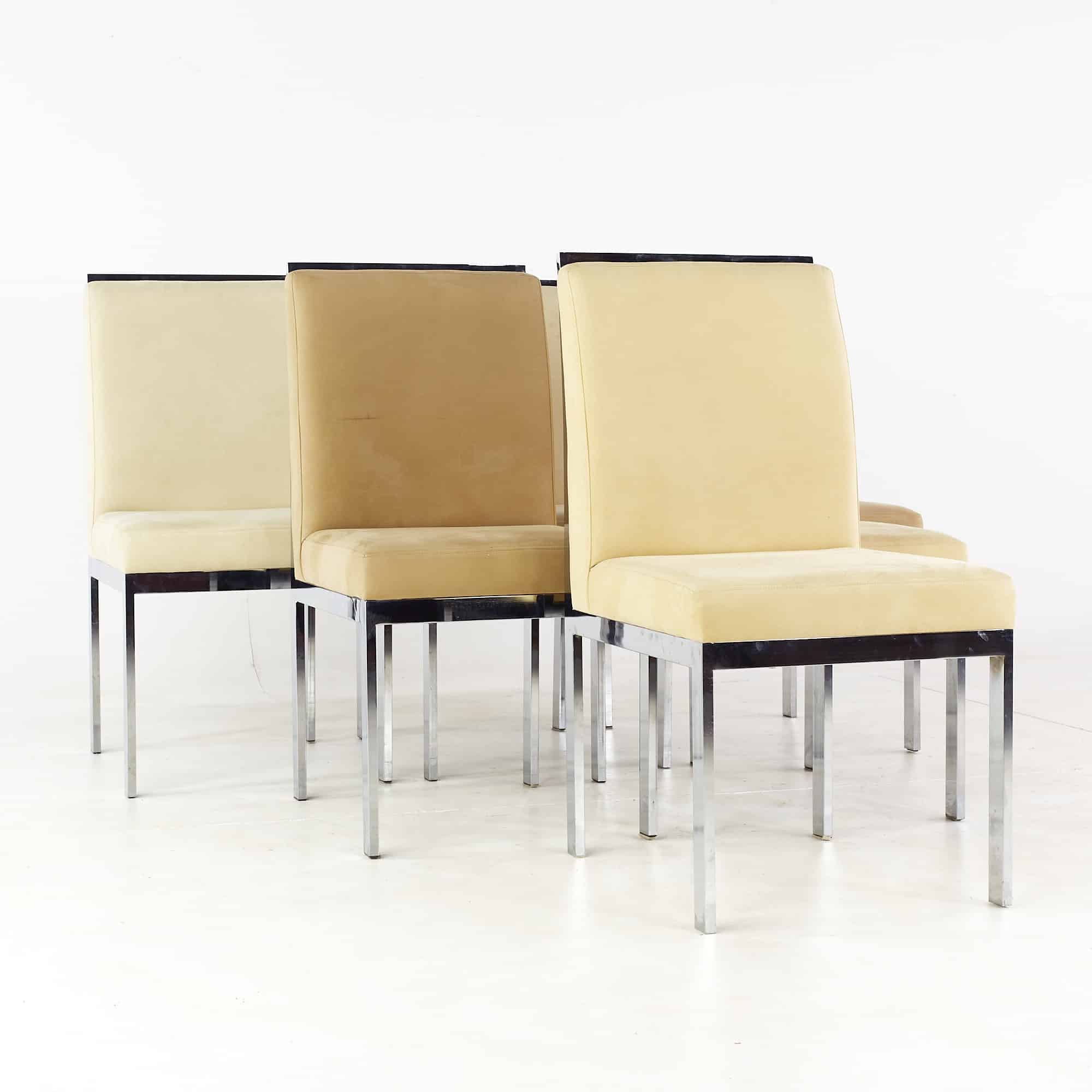 Mid Century Upholstered Chrome Dining Chairs - Set of 6