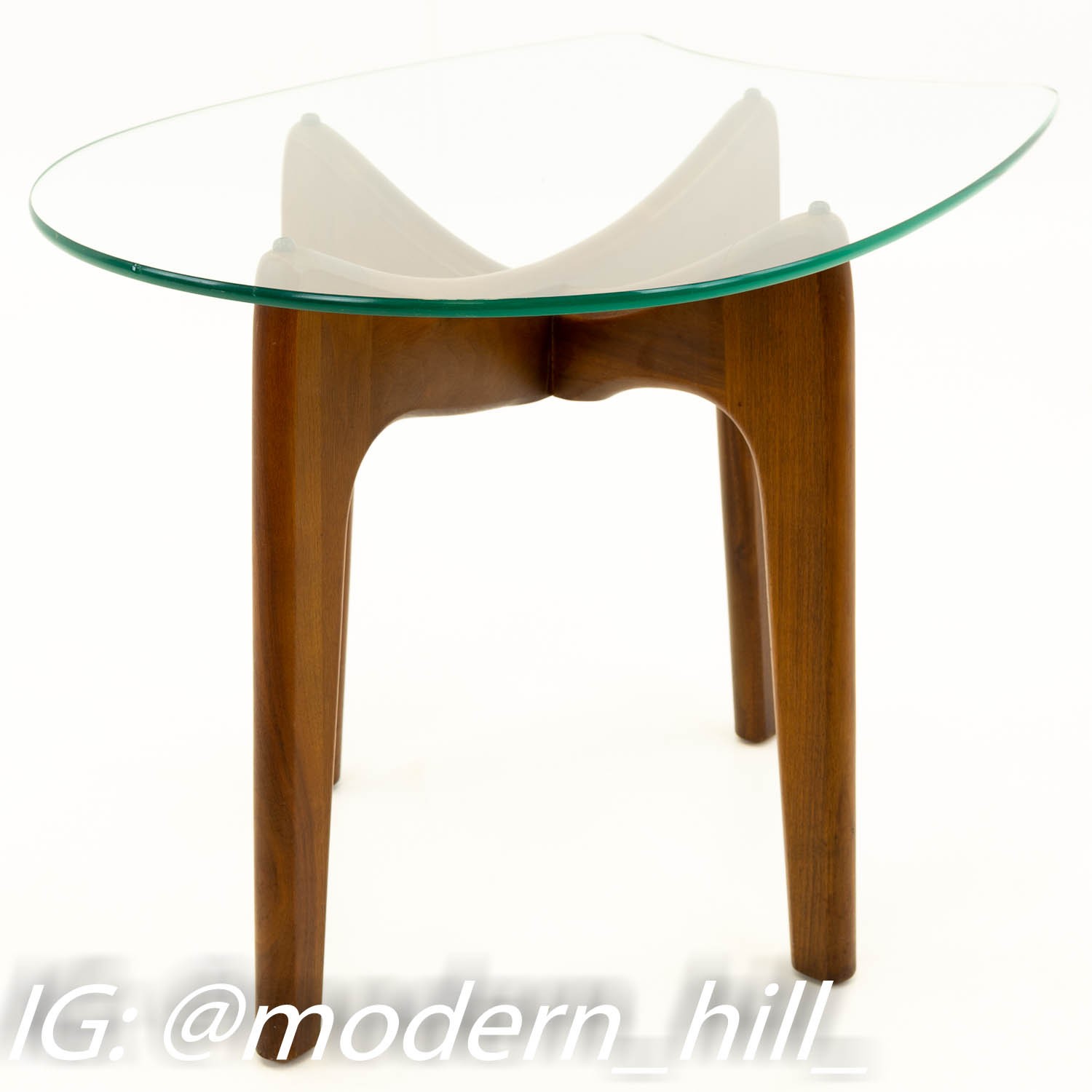 Adrian Pearsall Sculpted Walnut Mid Century Modern Side End Table with Stingray Glass