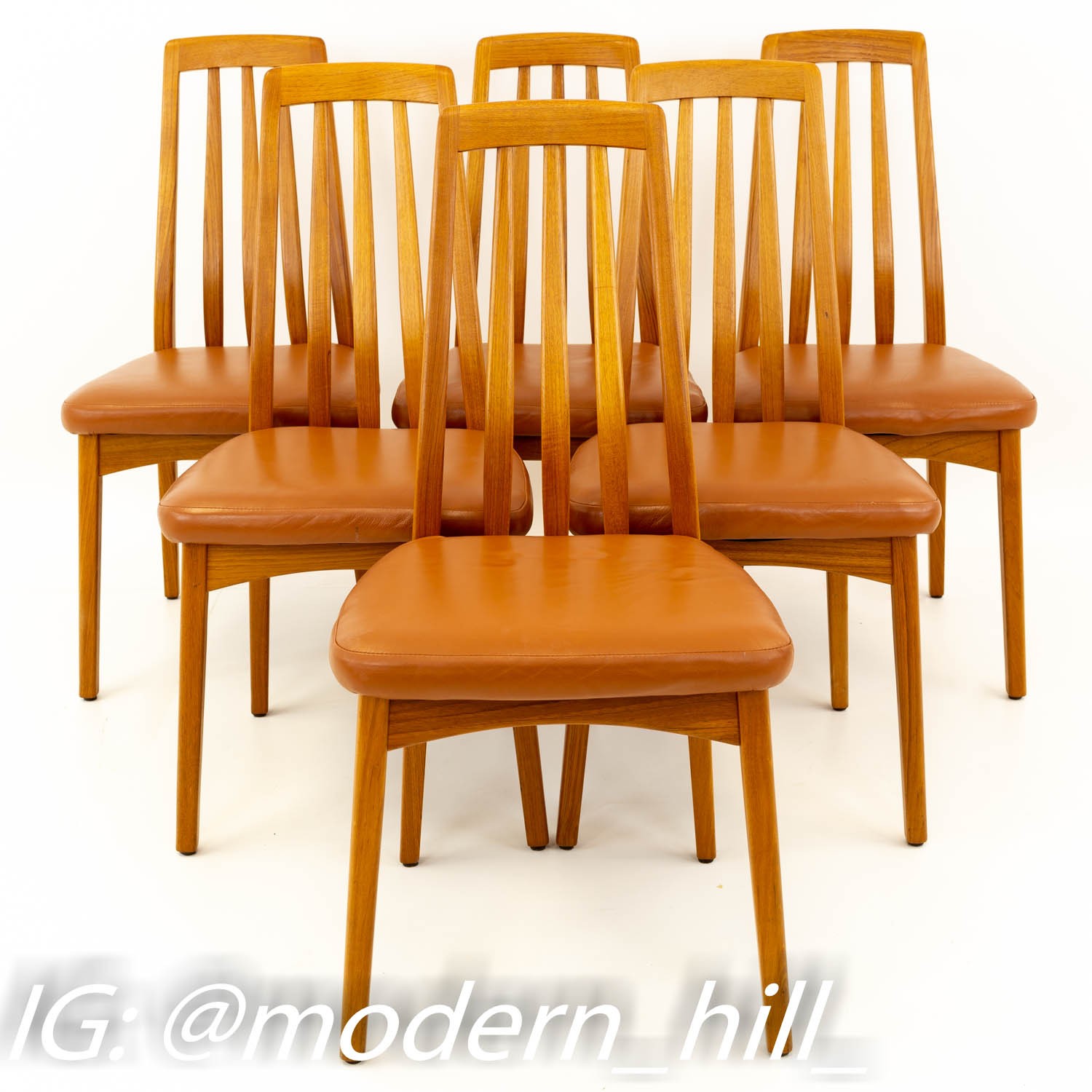 Niels Koefoeds Hornslet Eva Style Mid Century Modern Teak Dining Chairs Set of 6