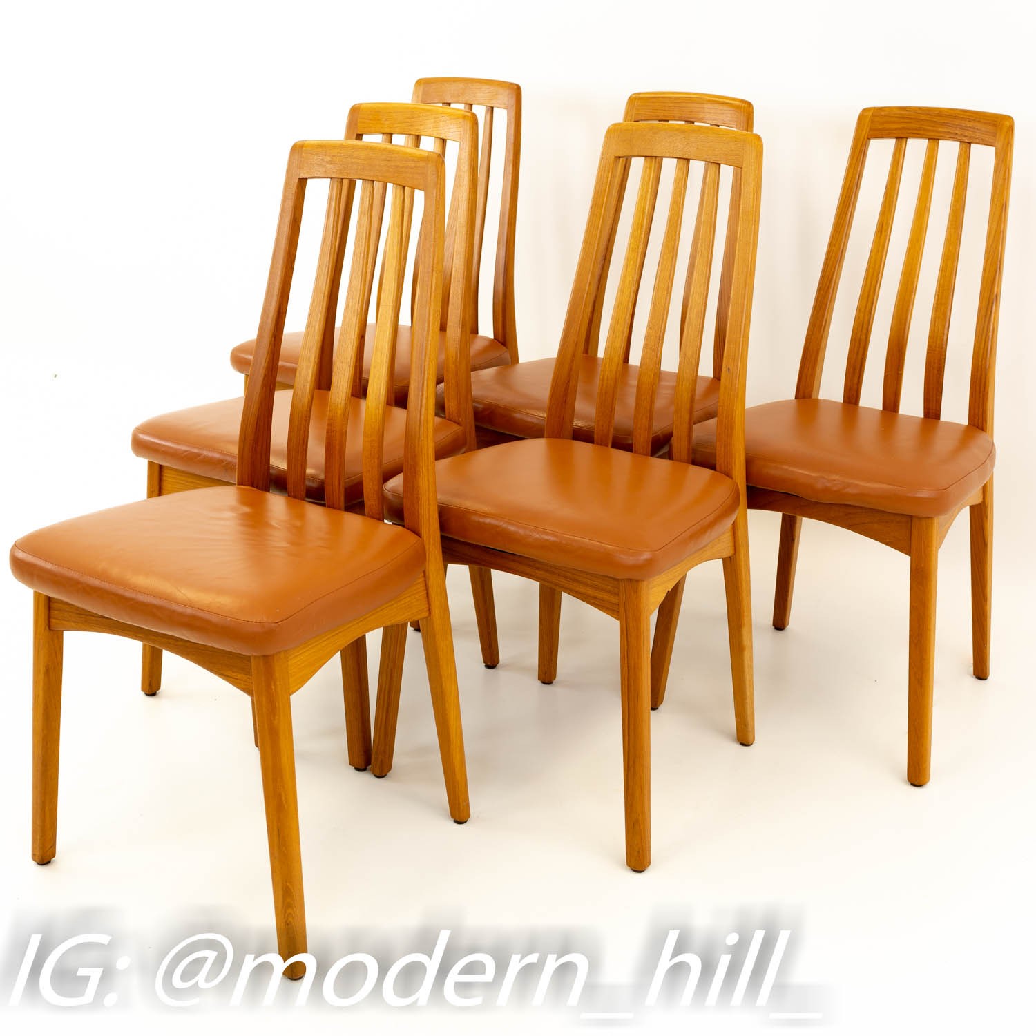 Niels Koefoeds Hornslet Eva Style Mid Century Modern Teak Dining Chairs Set of 6