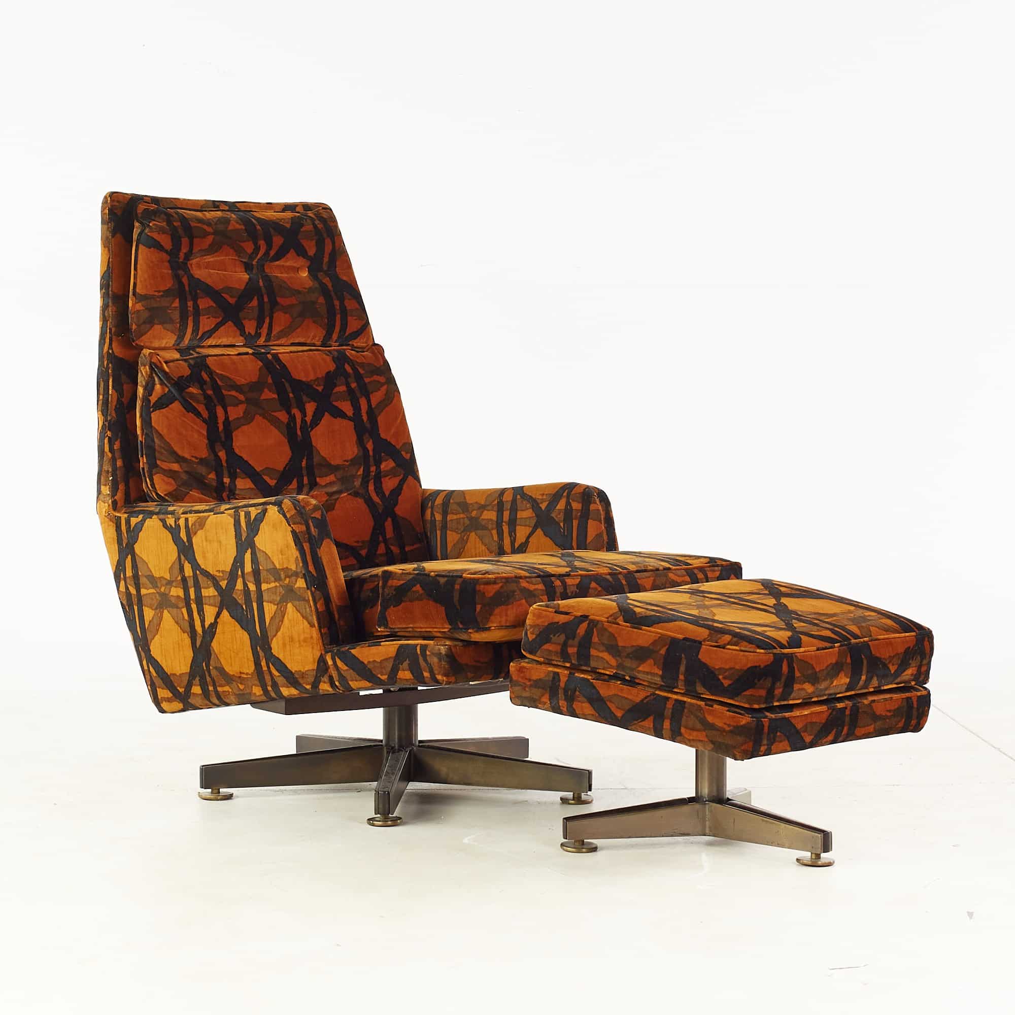 Edward Wormley for Dunbar Mid Century Lounge Chair and Ottoman with Jack Lenor Larsen Fabric