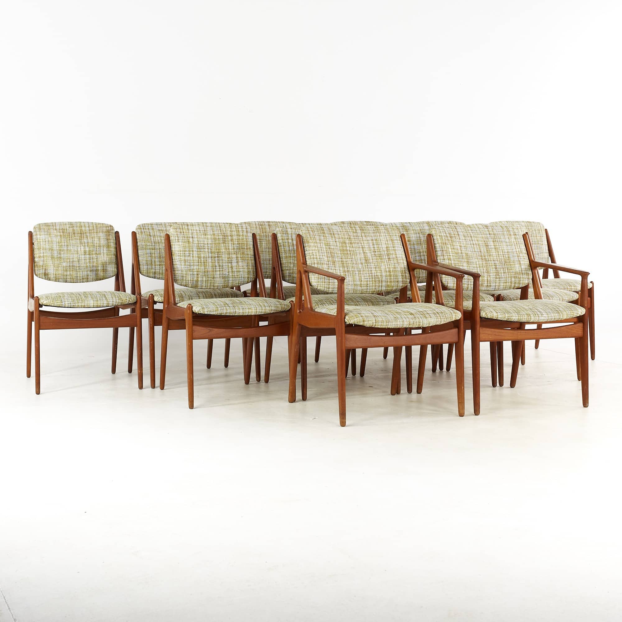 Arne Vodder Elle and Ella Mid Century Teak Dining Chairs - Set of 12