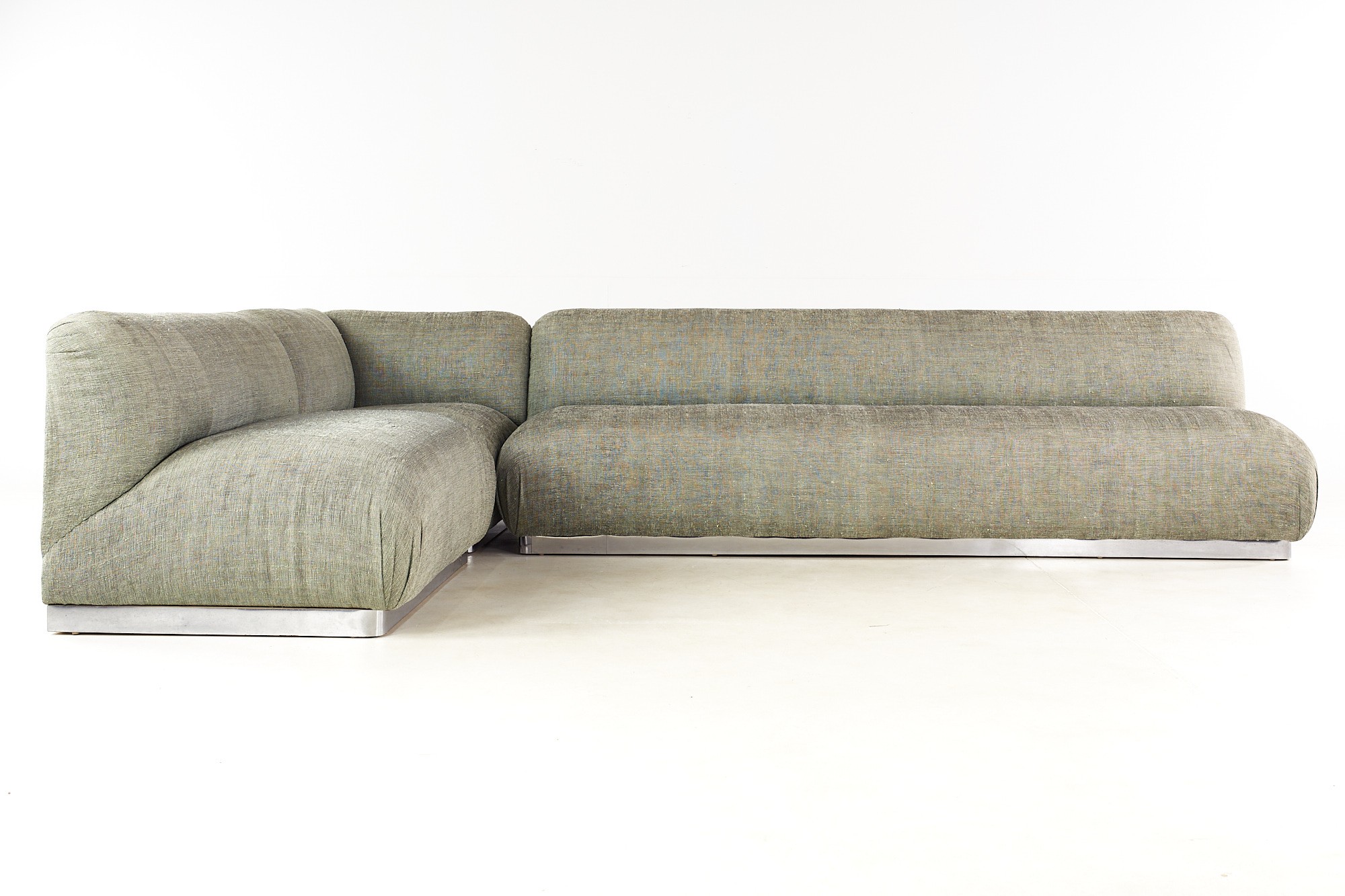 Milo Baughman Style Interior Crafts Chrome Base 3 Piece Sectional Sofa