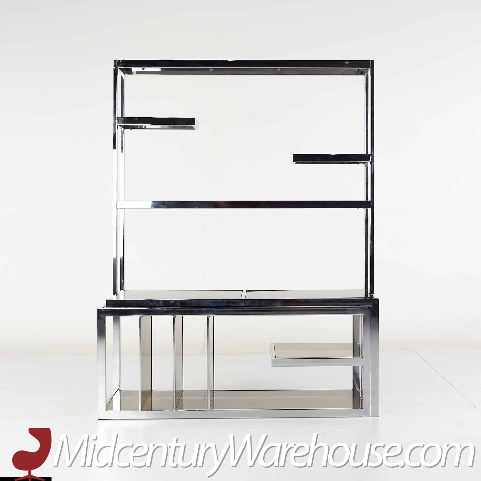 Milo Baughman Style DIA Mid Century Chrome and Smoked Glass Etagere, Mid  Century Modern Furniture