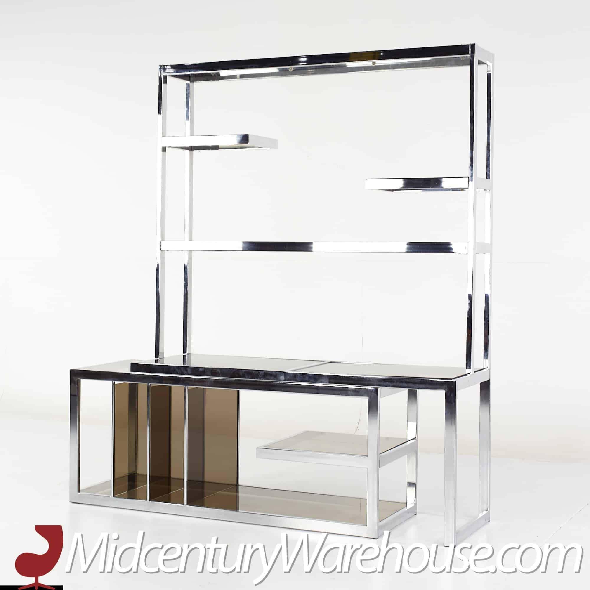 Milo Baughman Style DIA Mid Century Chrome and Smoked Glass Etagere, Mid  Century Modern Furniture