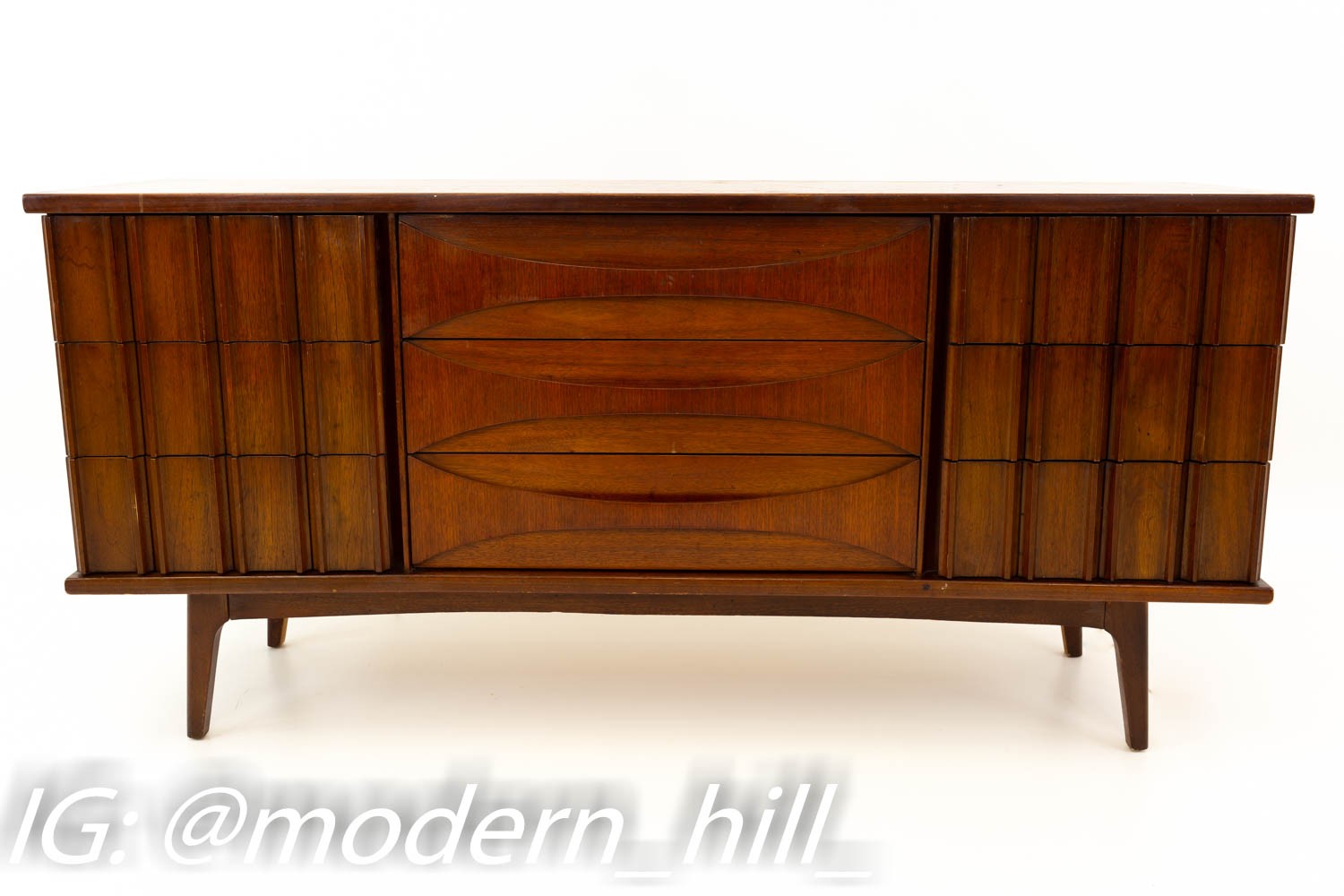 Images | Mid Century Modern Furniture - Mid Century Furniture Chicago United Walnut Cats Eye Mid Century Modern 9 Drawer Lowboy Dresser