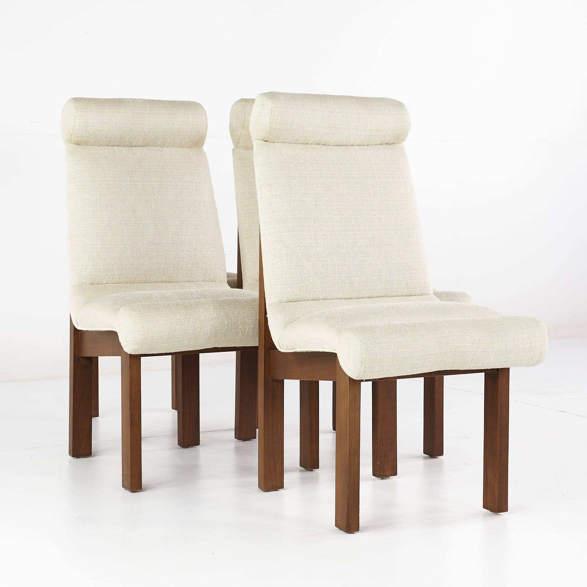 United Mid Century Tiki Brutalist Walnut Dining Chairs - Set of 4