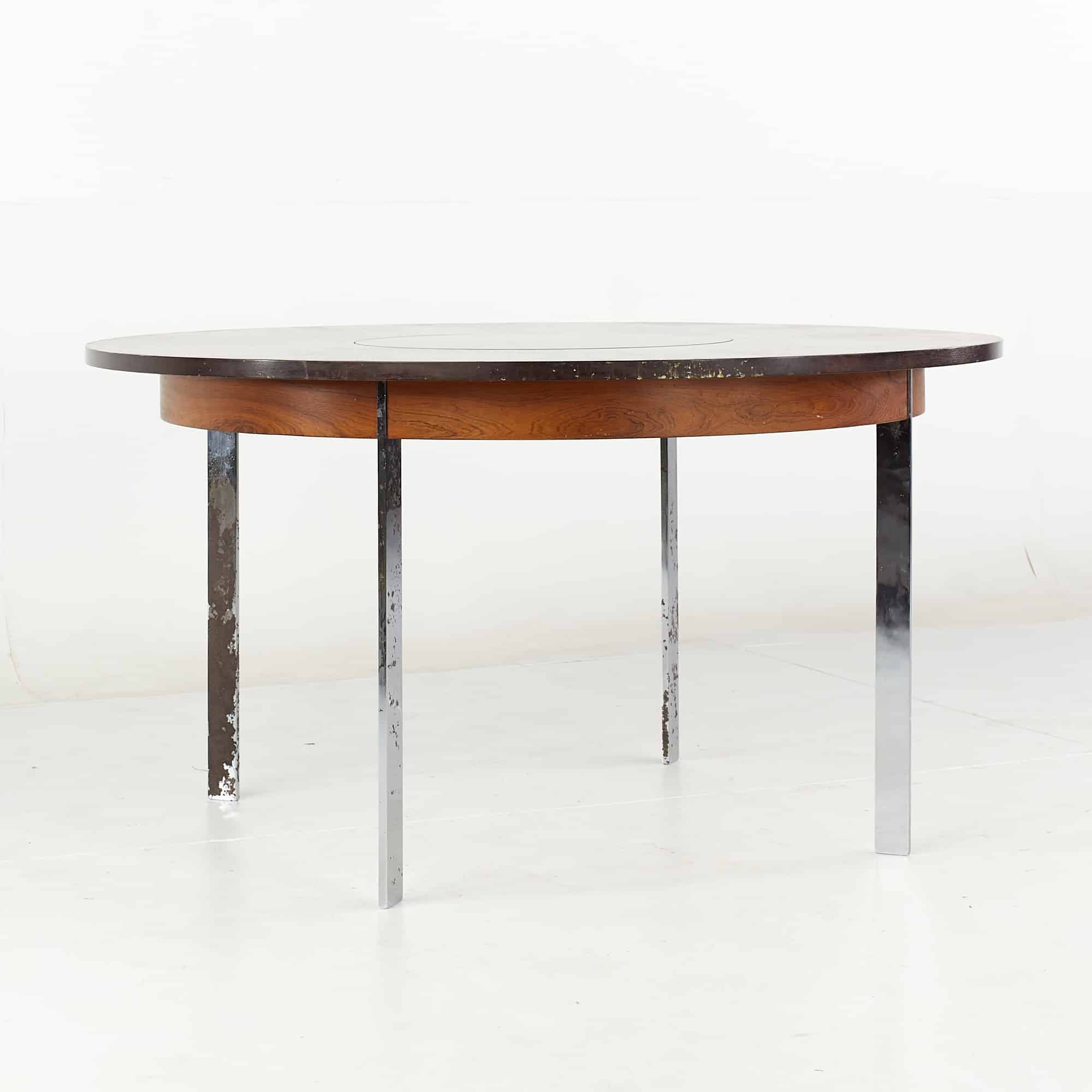 Richard Young Mid Century Round Rosewood and Chrome Lazy Susan Dining Table