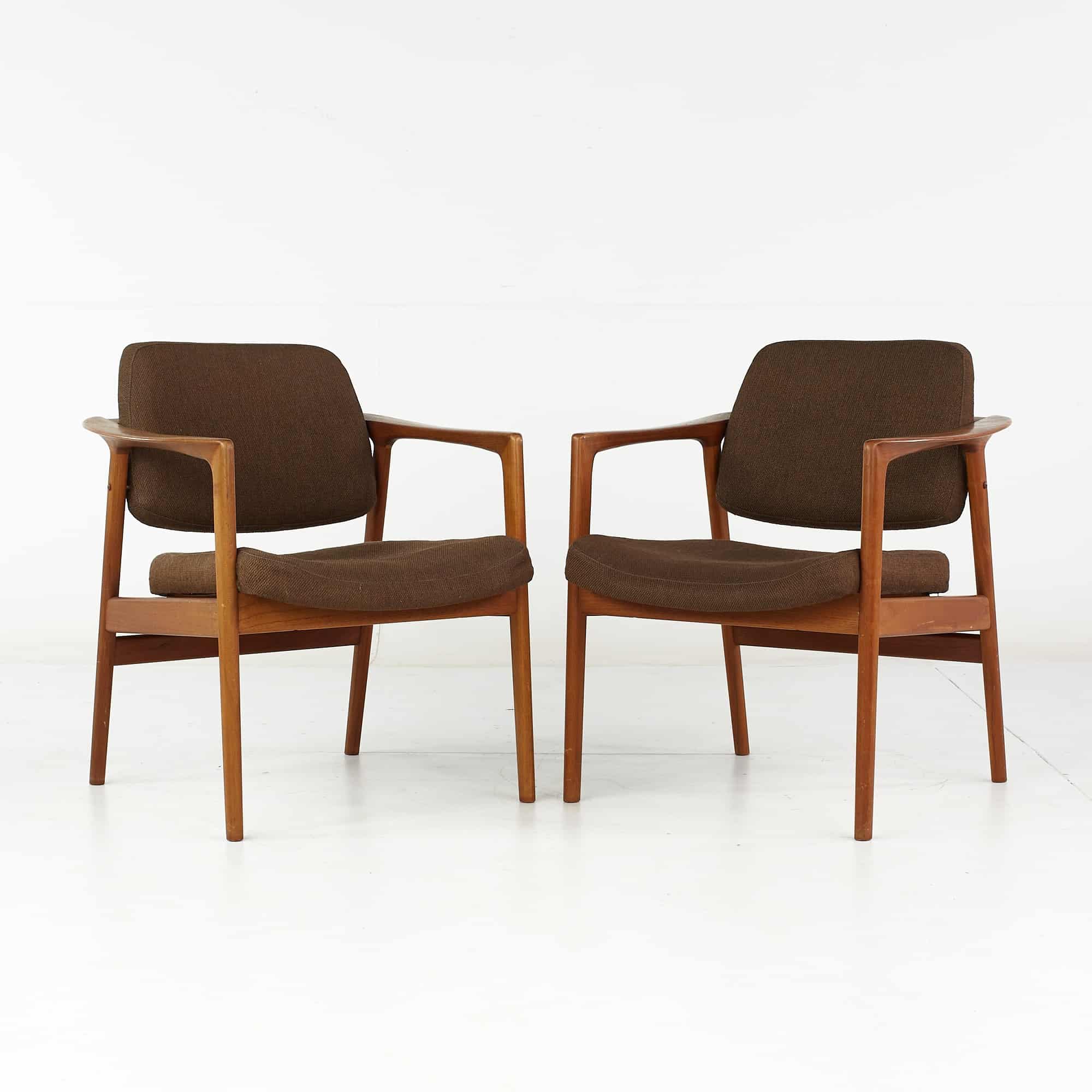 Folke Ohlsson for Dux Mid Century Teak Arm Chairs - Pair