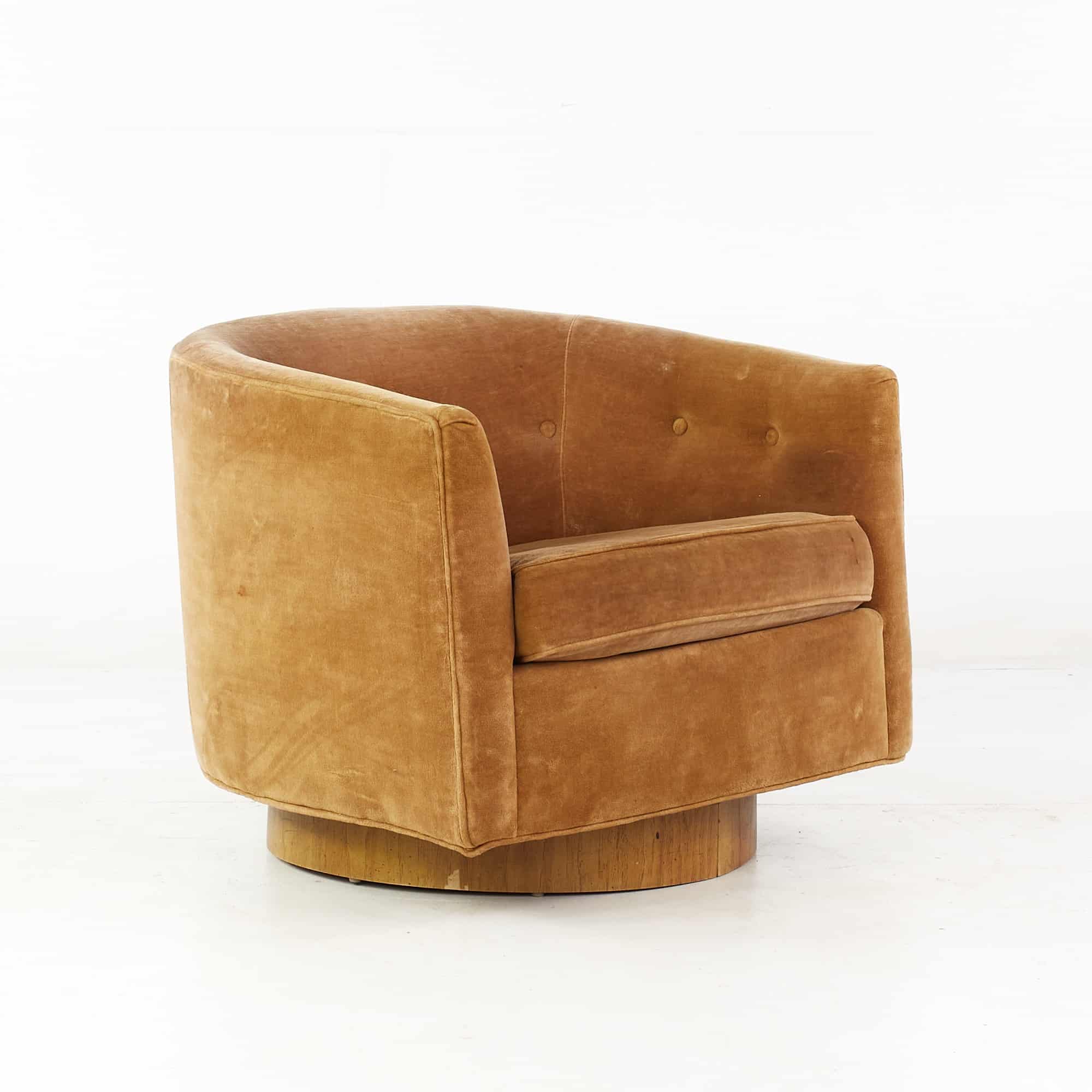 Milo Baughman for Thayer Coggin Mid Century Walnut Tilt Swivel Barrel Lounge Chair