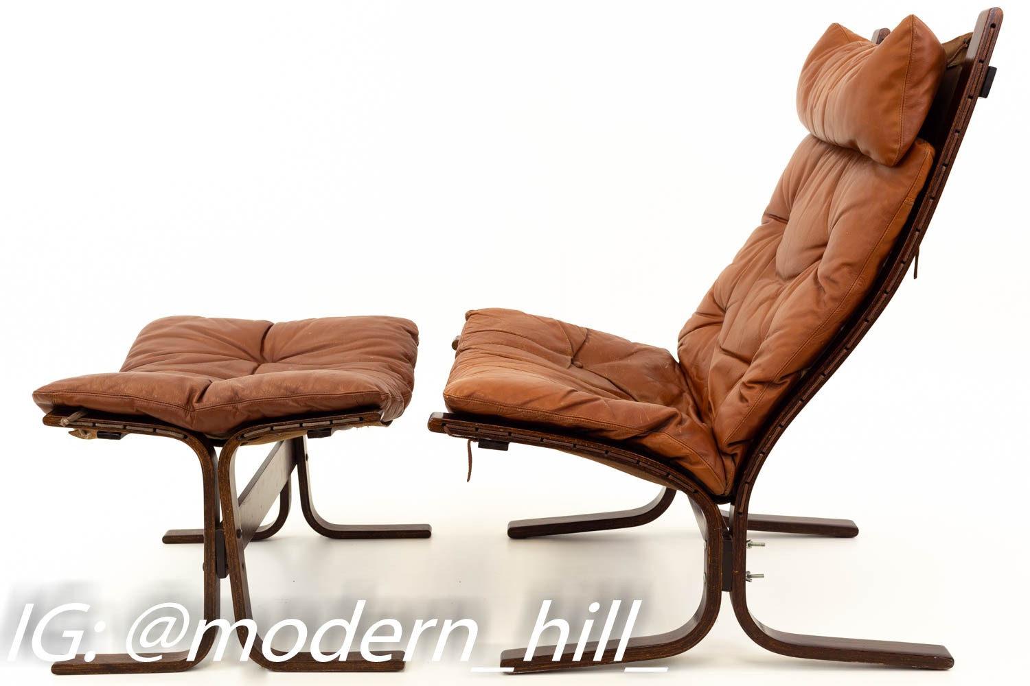 Westnofa High Back Rosewood Mid Century Lounge Chair and Ottoman