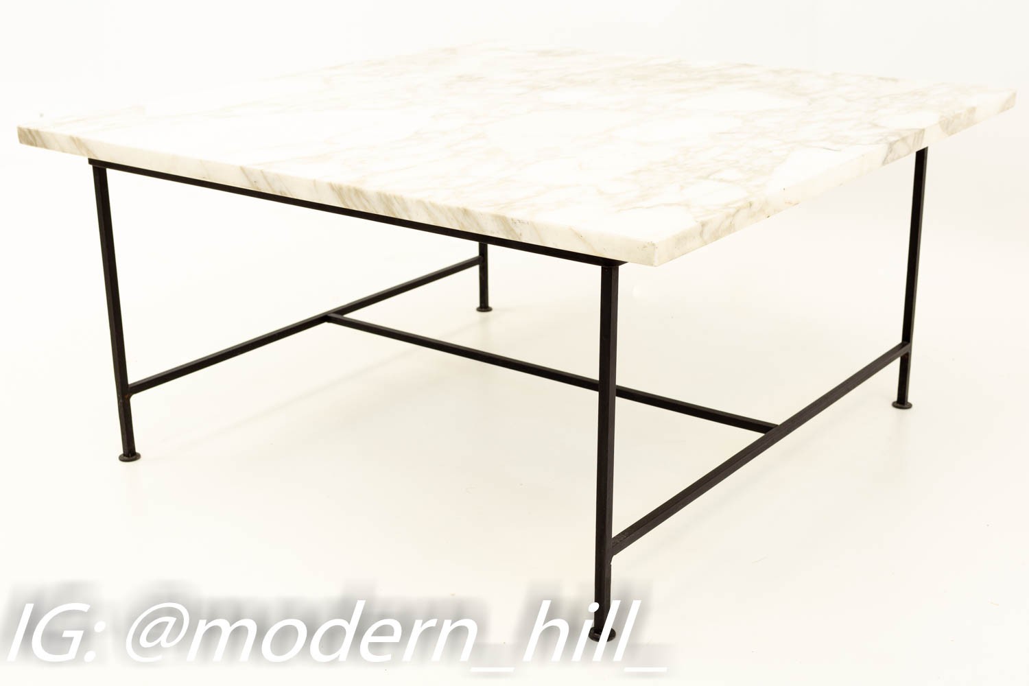 Paul Mccobb Style Mid Century Modern Marble and Iron Square Coffee Table