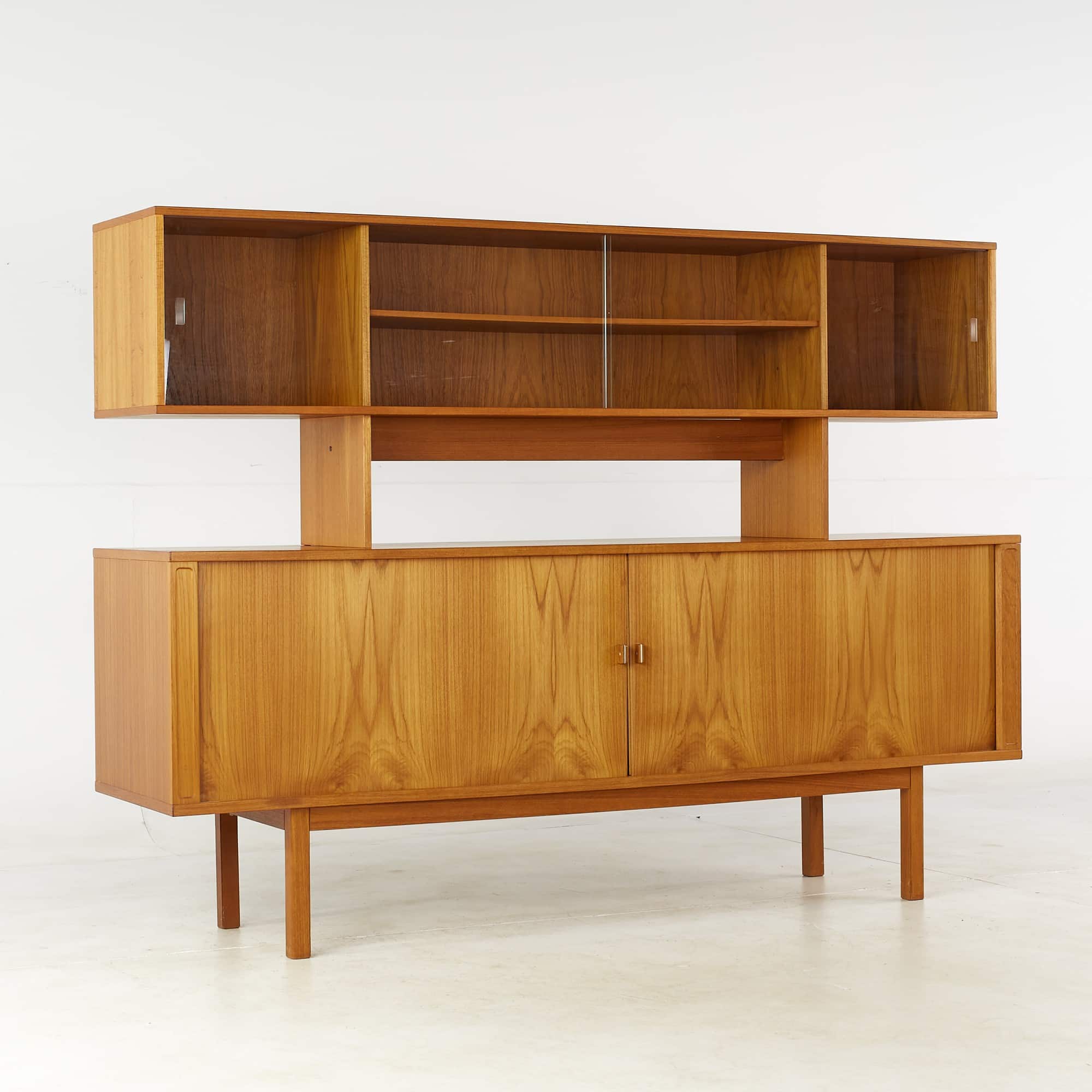 Images | Mid Century Modern Furniture - Mid Century Furniture Chicago Svend Aage Larsen Style Mid Century Danish Teak Tambour Door Credenza with Hutch