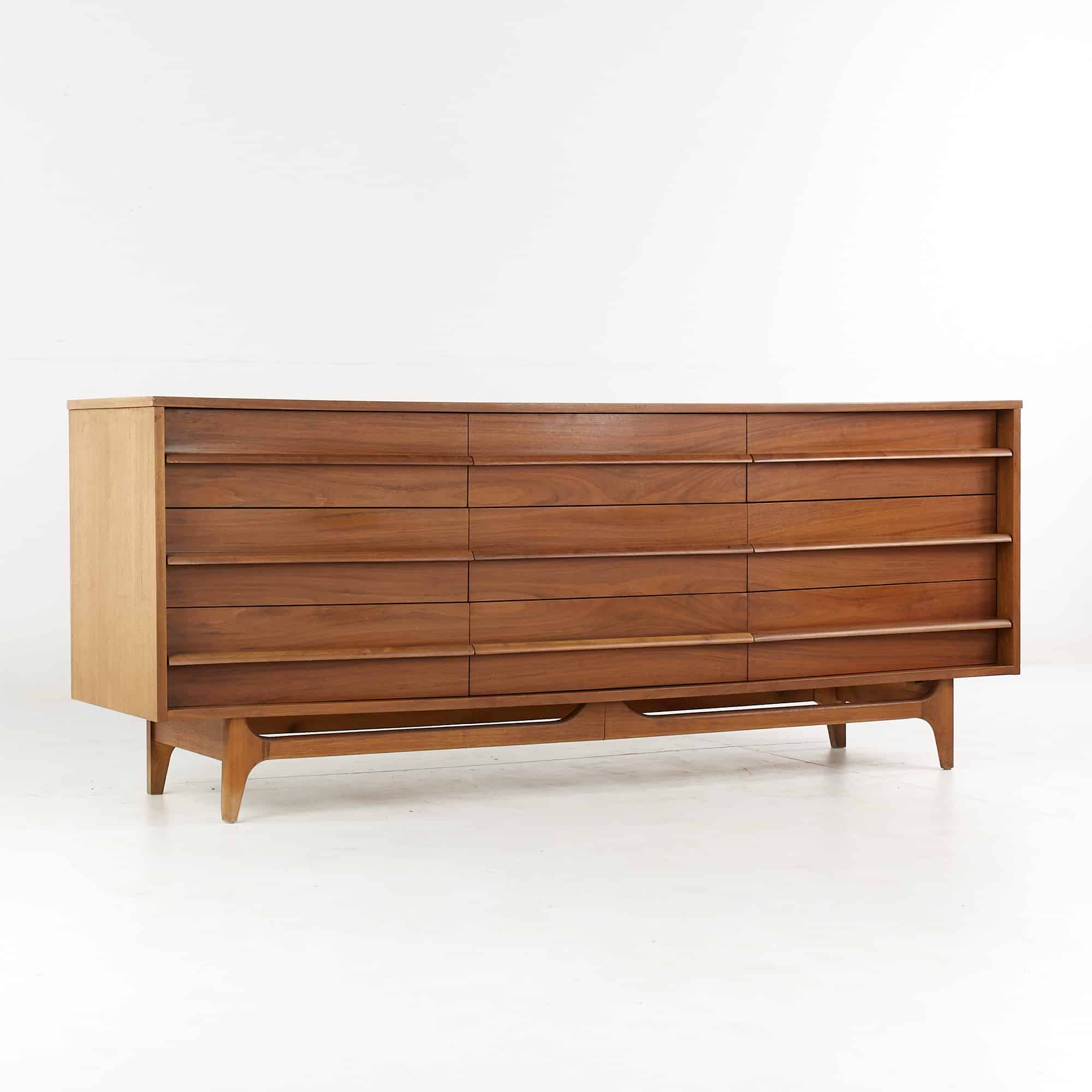 Young Manufacturing Mid Century Walnut Curved Front Lowboy Dresser