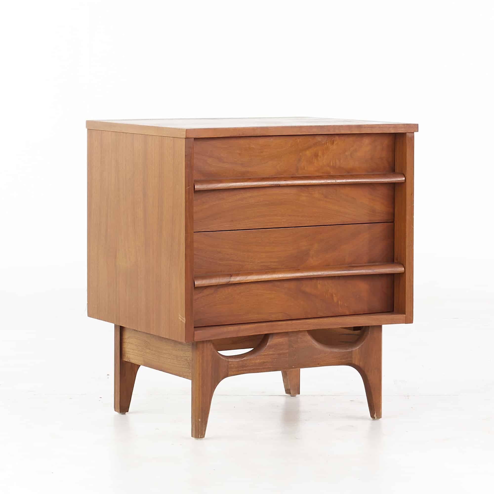 Young Manufacturing Mid Century Walnut Curved Nightstand