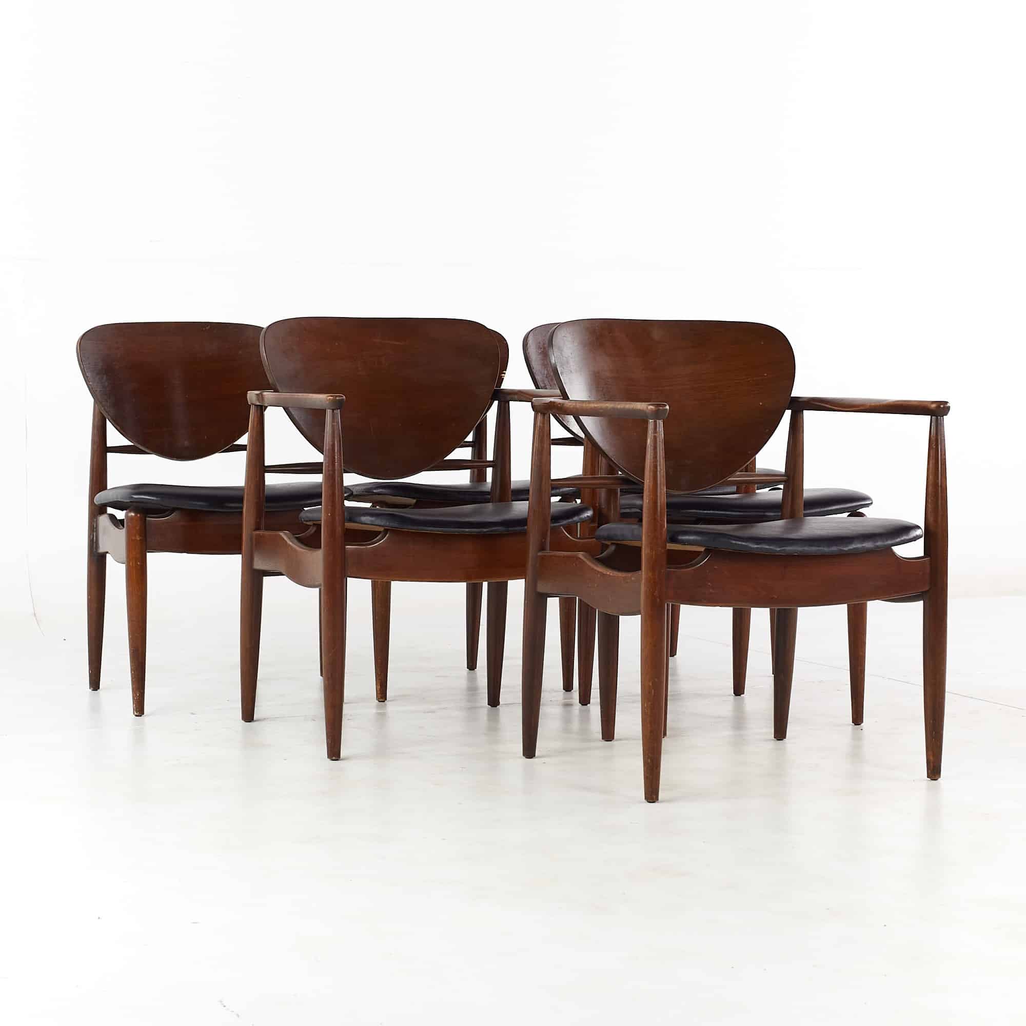 Arne Vodder Style John Stuart for Mount Airy Mid Century Walnut Dining Chairs - Set of 6