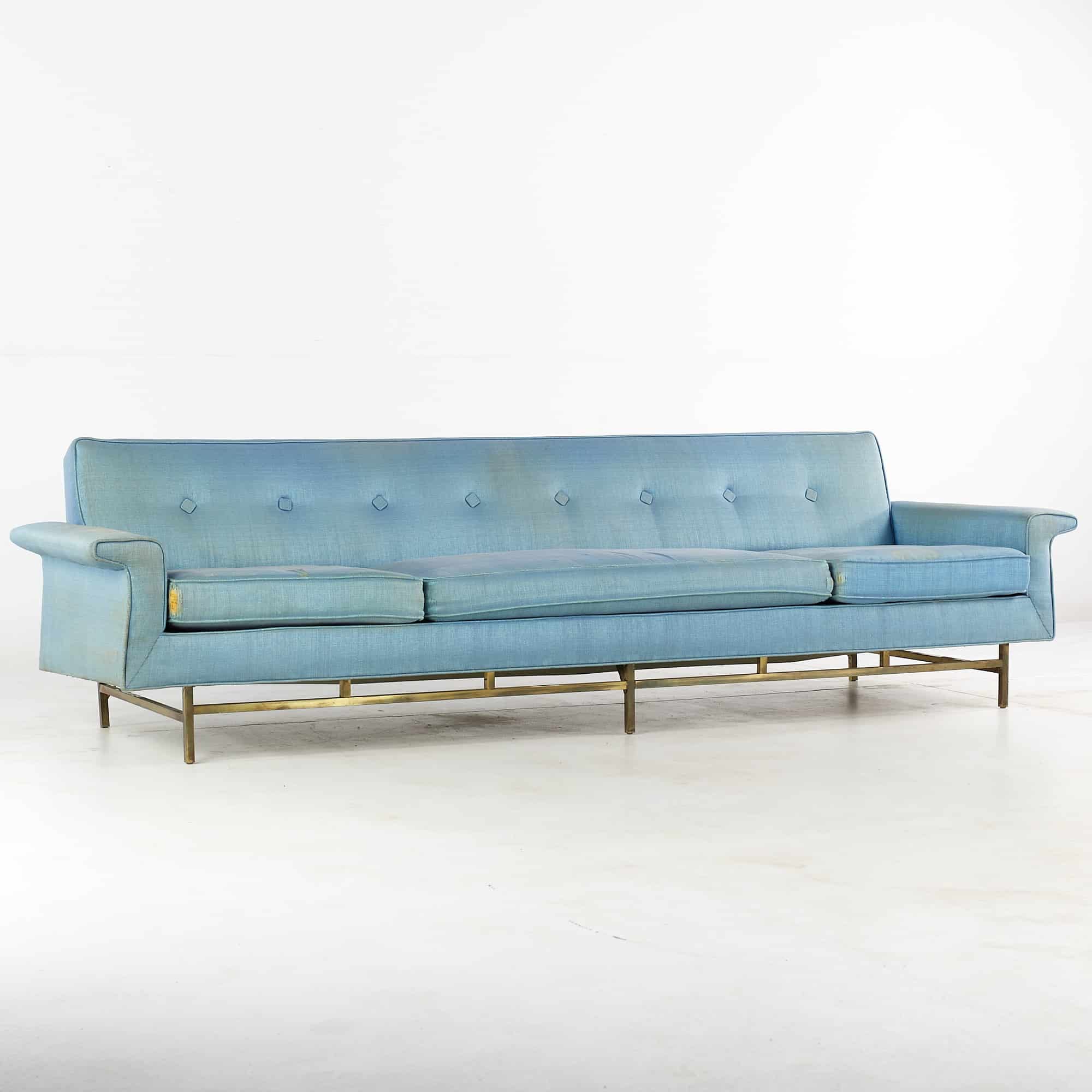 Ben Seibel for Stand Built Furniture Mid Century Brass Base Sofa