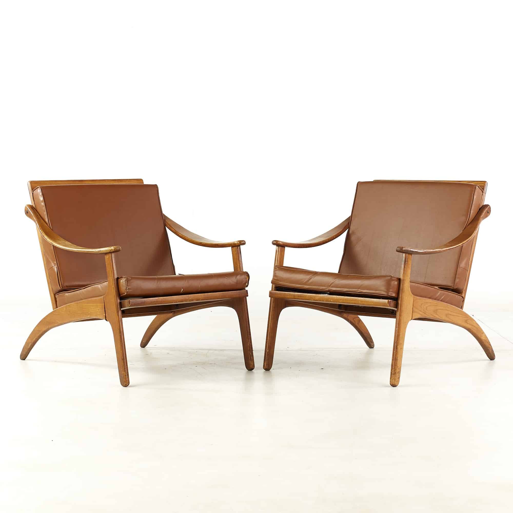 Arne Hovmand Olsen for P Mikkelsen Mid Century Teak Lean Back Lounge Chairs - Pair