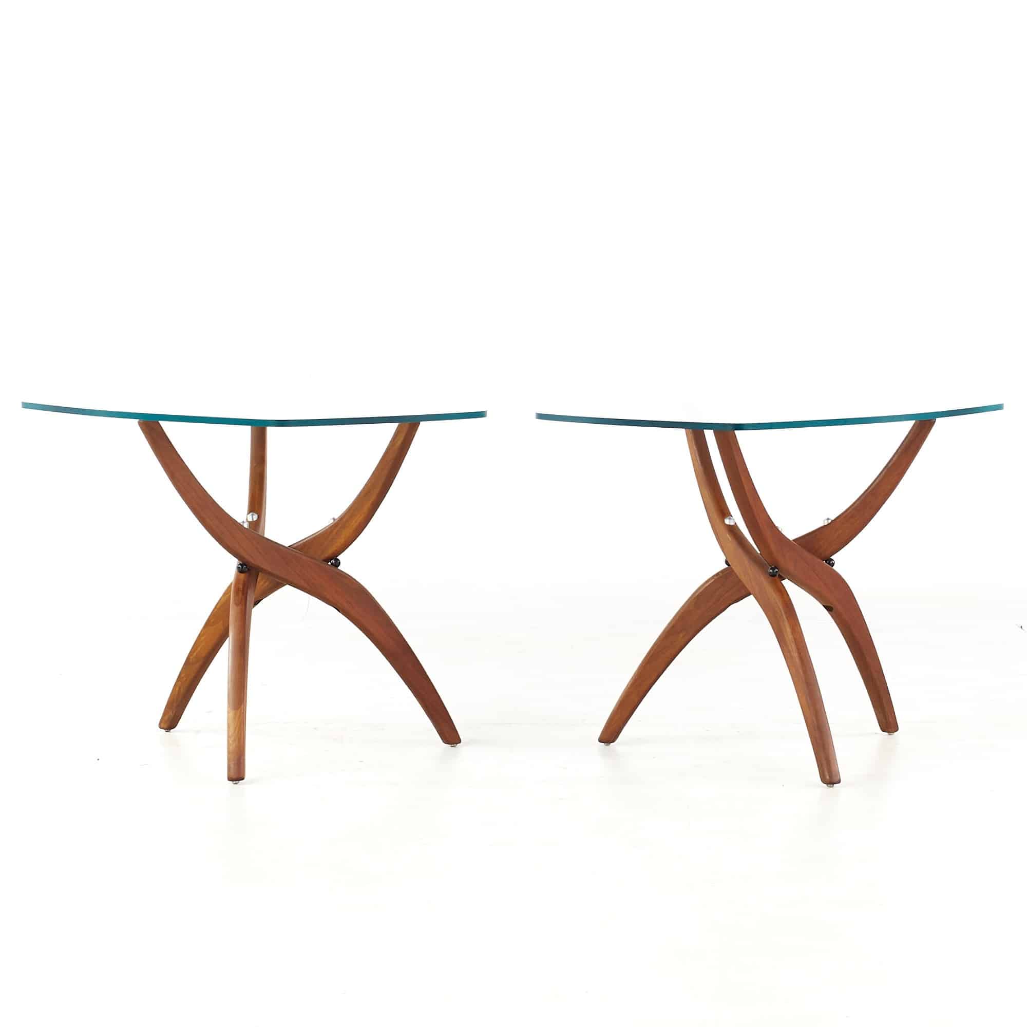 Forest Wilson Mid Century Sculpted Walnut and Glass Side Tables - Pair