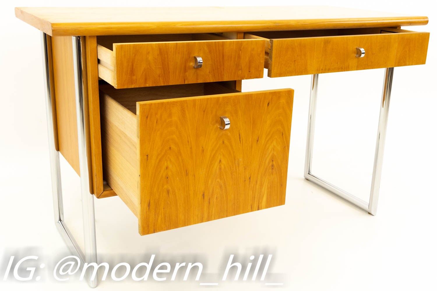 Jack Cartwright for Founders Blonde Birch and Metal Mid Century Desk