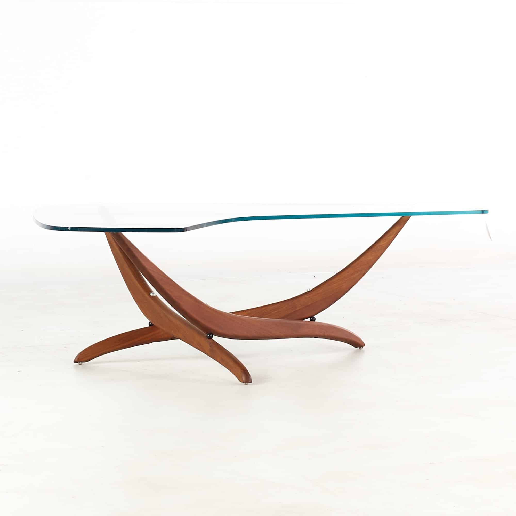 Forest Wilson Mid Century Sculpted Walnut and Glass Coffee Table