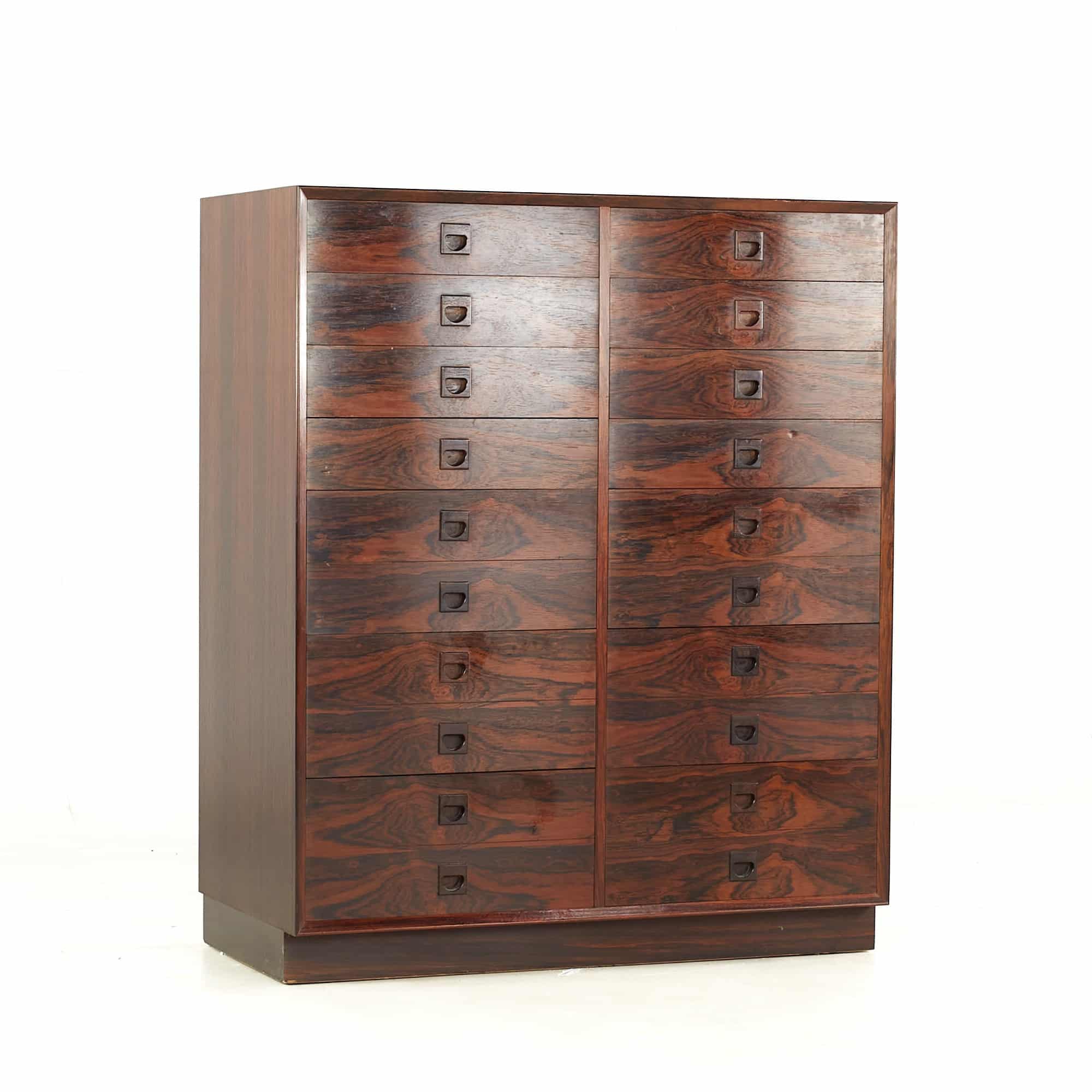 Arne Wahl Iversen Style Mid Century 14 Drawer Rosewood Highboy