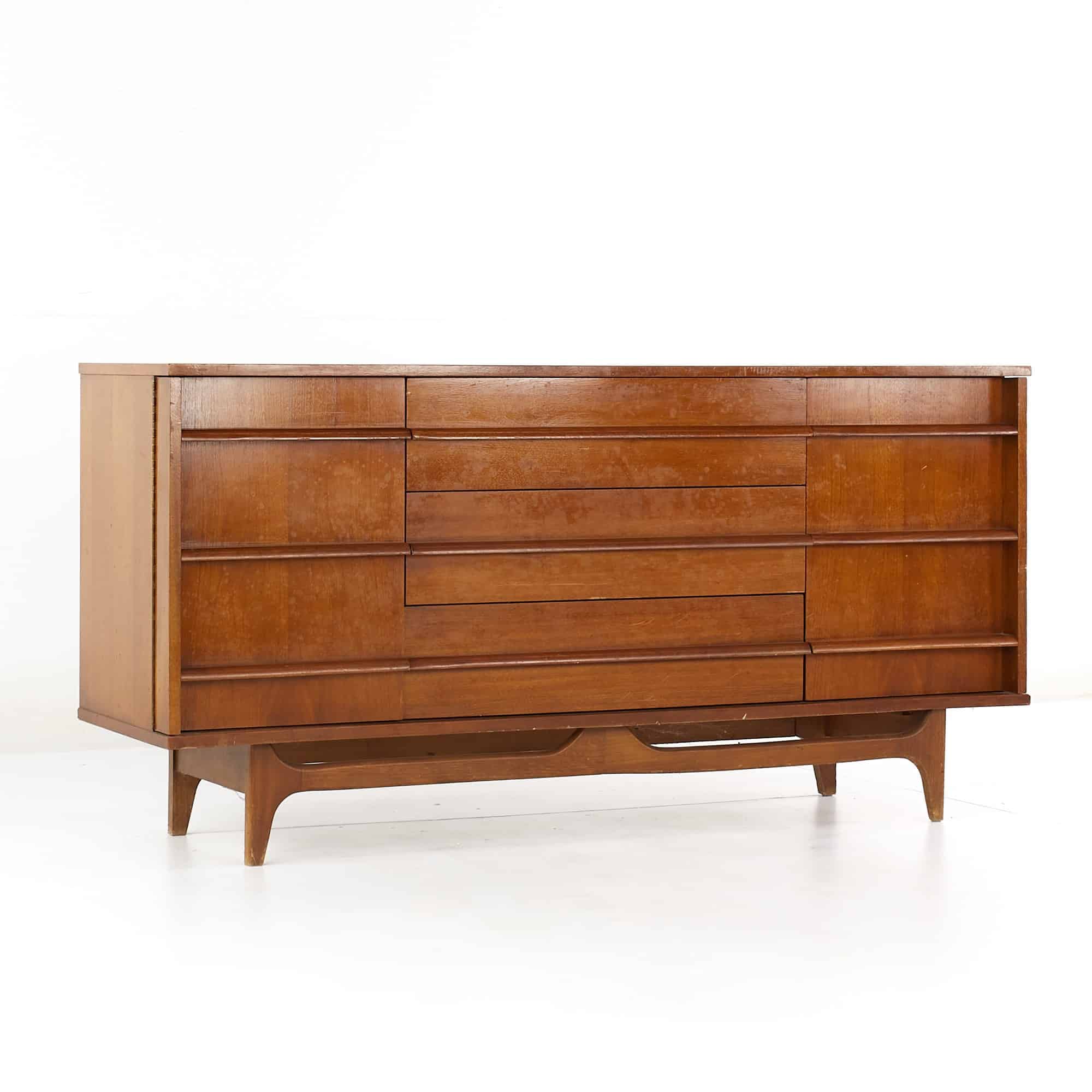 Young Manufacturing Mid Century Walnut Curved Front Credenza