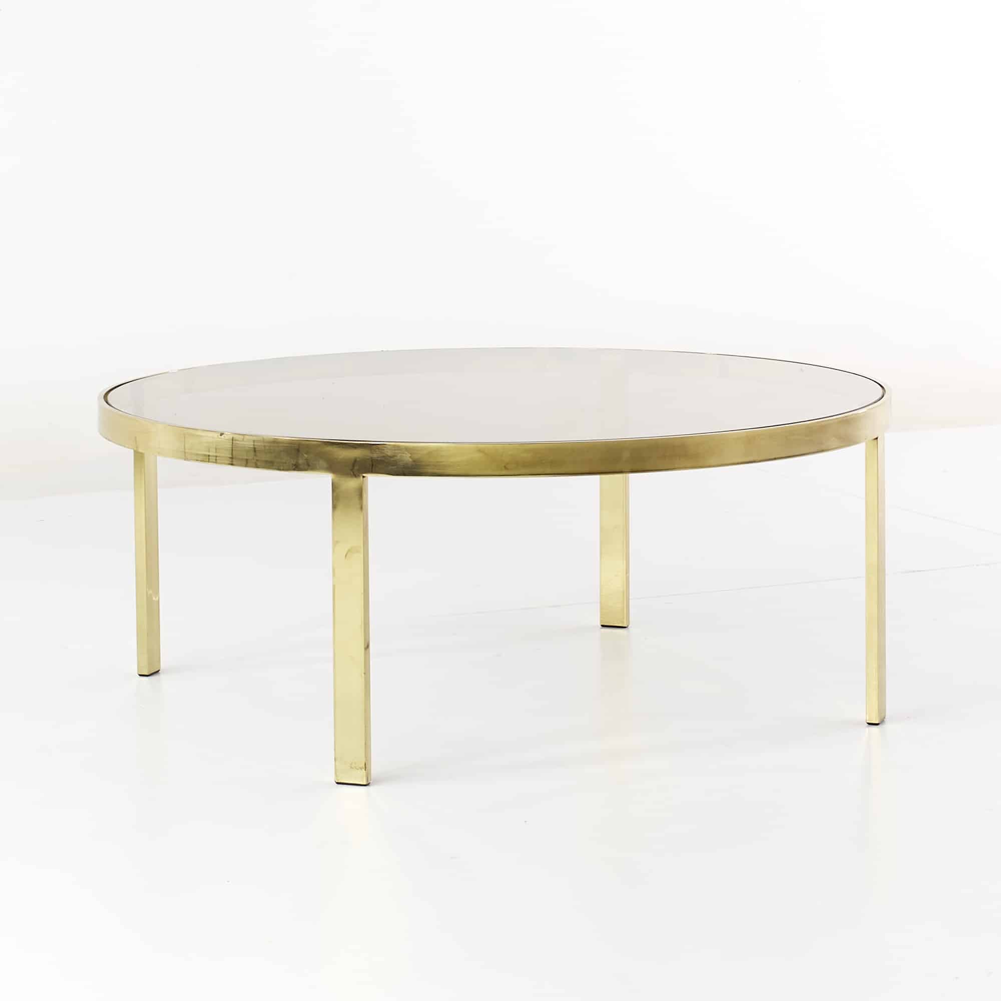 Milo Baughman Style Mid Century Round Brass Coffee Table