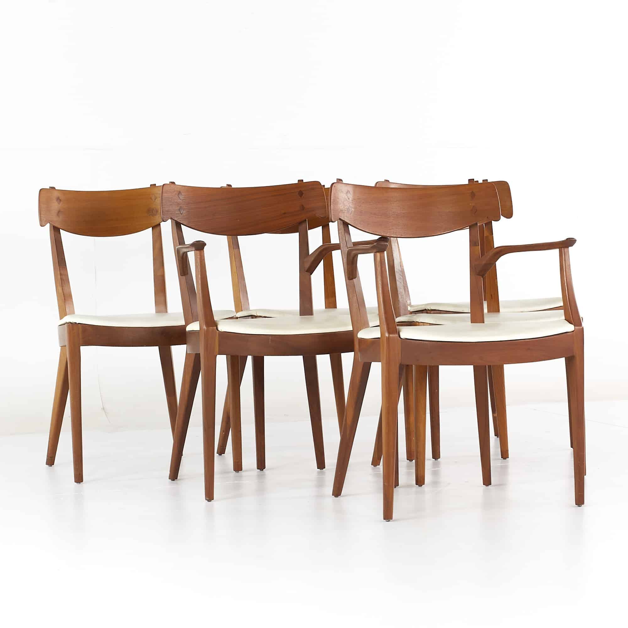 Kipp Stewart for Drexel Declaration Mid Century Walnut Dining Chairs - Set of 6