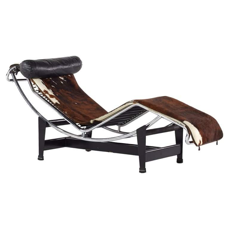 Classic modern design Le corbusier style LC4 lounge chair genuine cowhide  brown