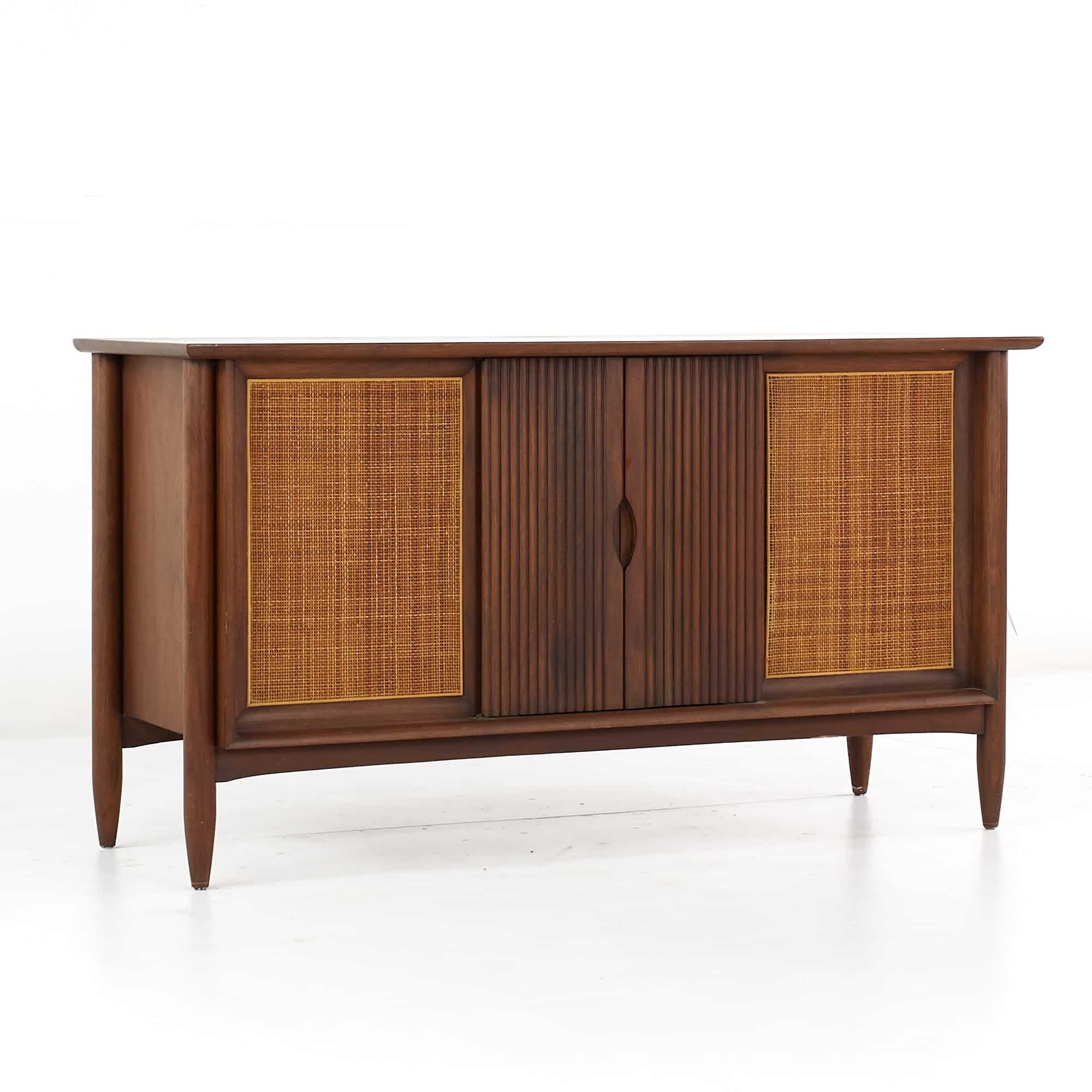 Mid Centurywalnut and Cane Stereo Console