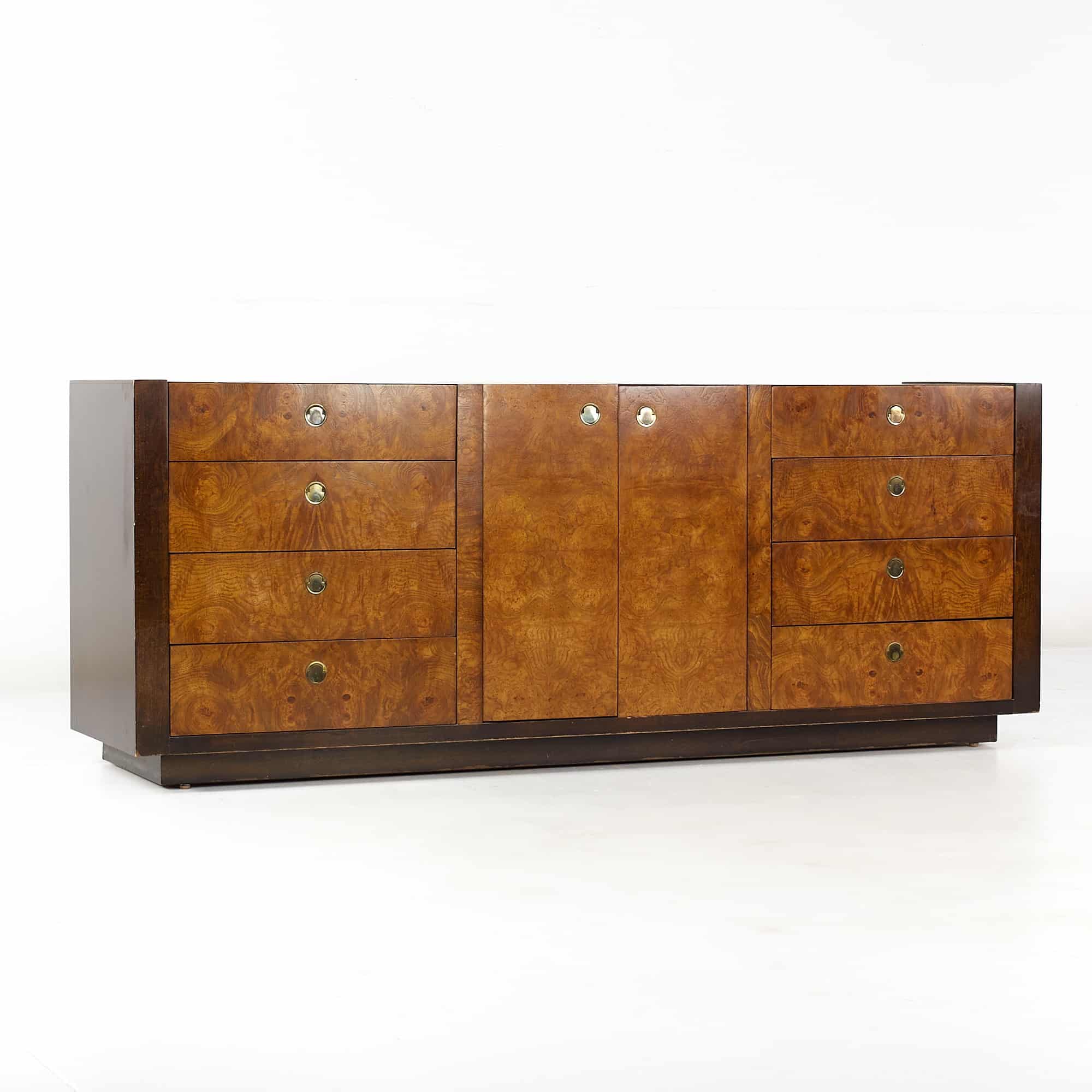 Century Furniture Mid Century Burlwood and Brass Lowboy Dresser