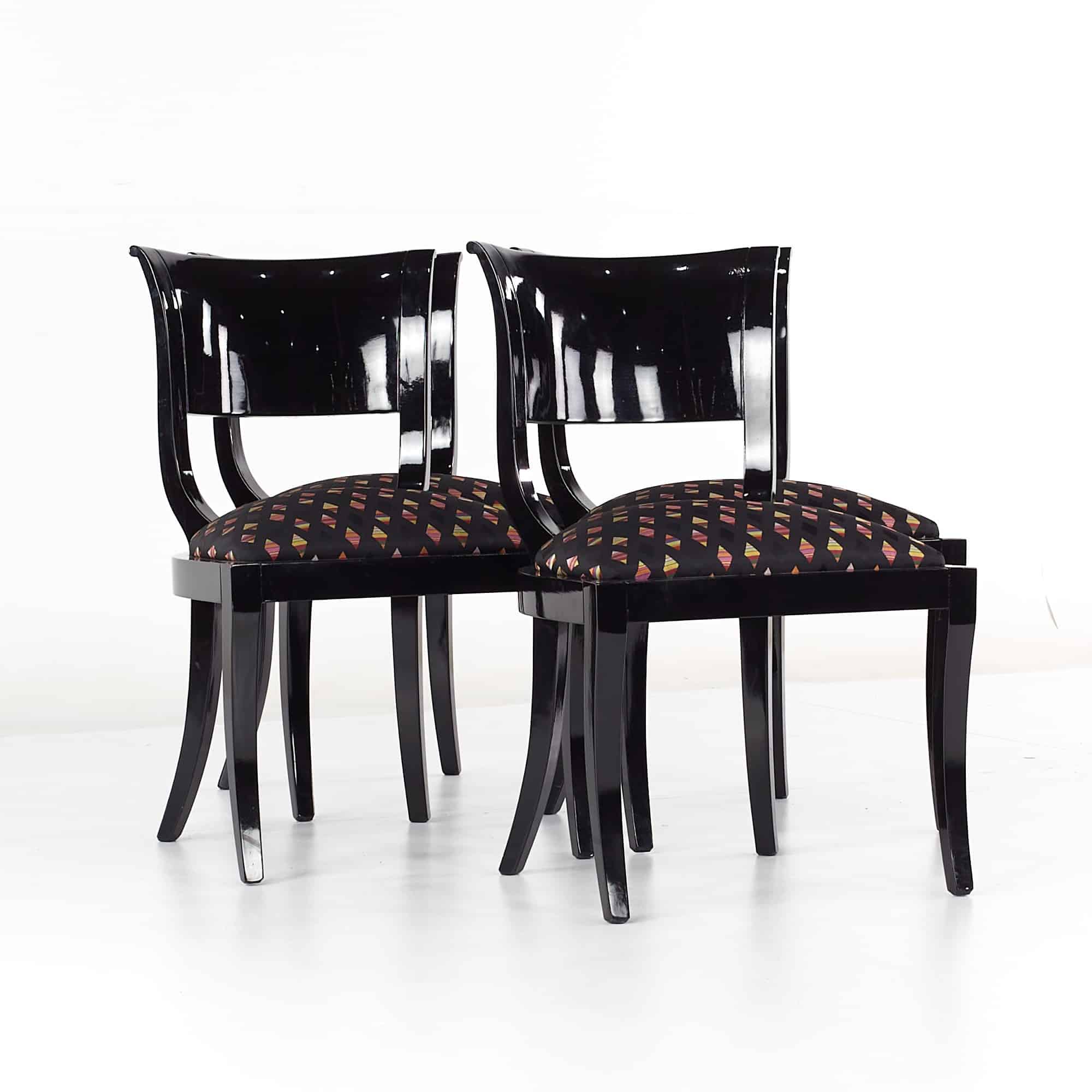 Klismos Style Mid Century Black Lacquer Dining Chairs - Set of 4