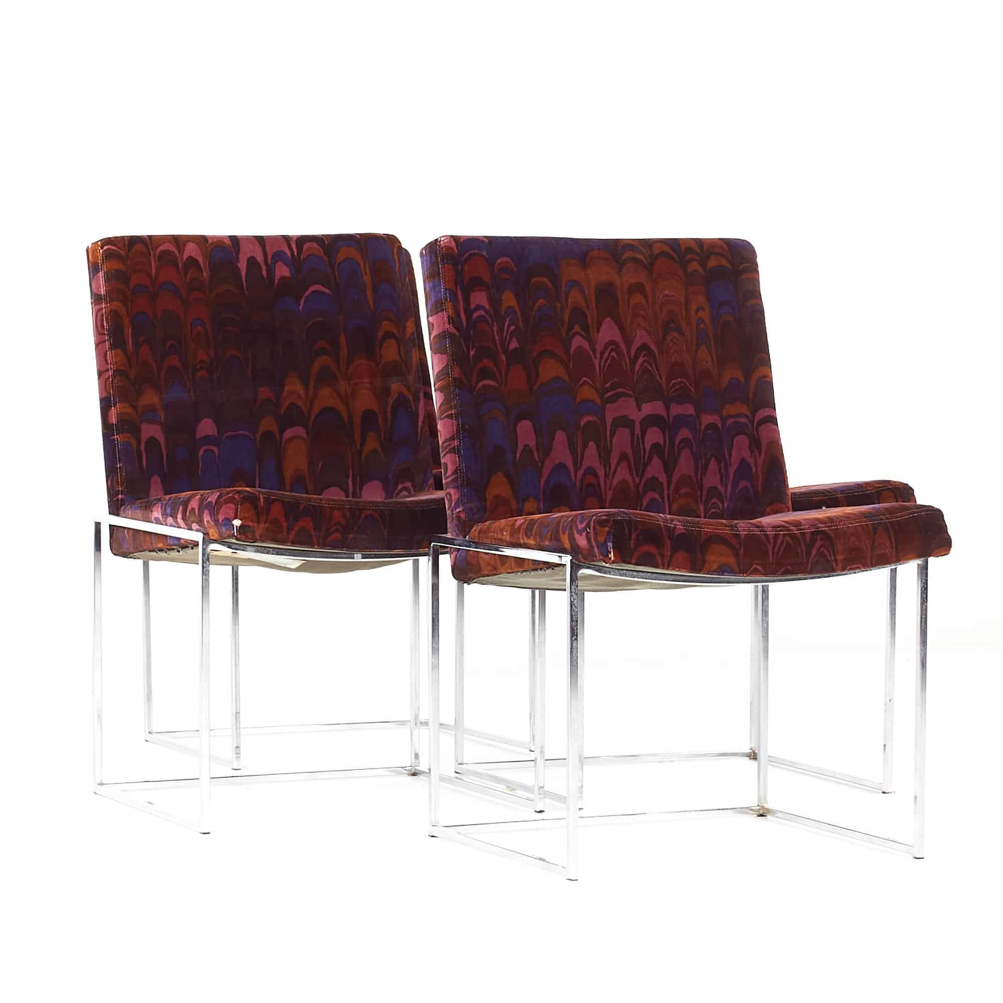Jack Lenor Larsen Mid Century Square Chrome Framed Dining Chairs - Set of 4
