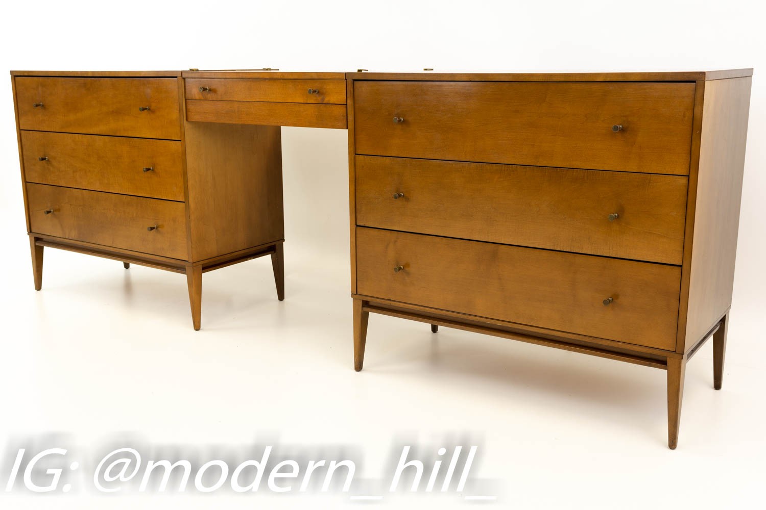 3 Piece Paul Mccobb for Planner Group Mid Century Vanity & 2 36" Chest of Drawers