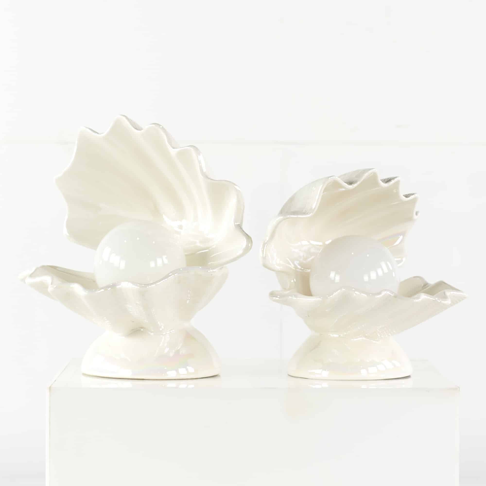 Mid Century Oyster Shell Shaped Porcelain Lamps