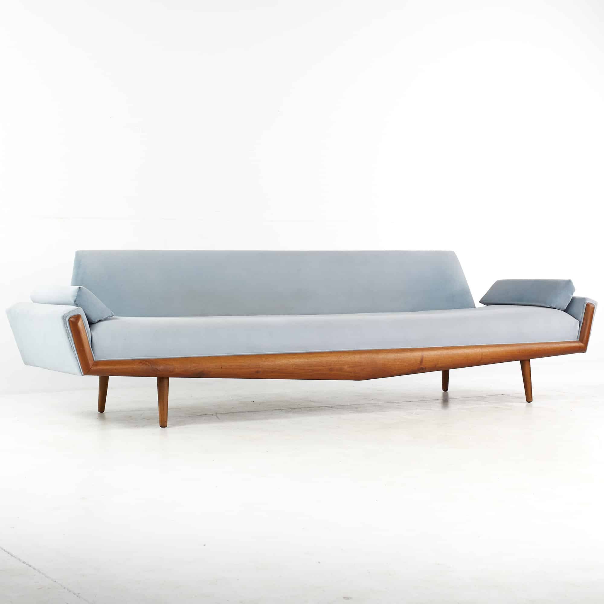 Adrian Pearsall for Craft Associates Mid Century Blue Velvet Sofa