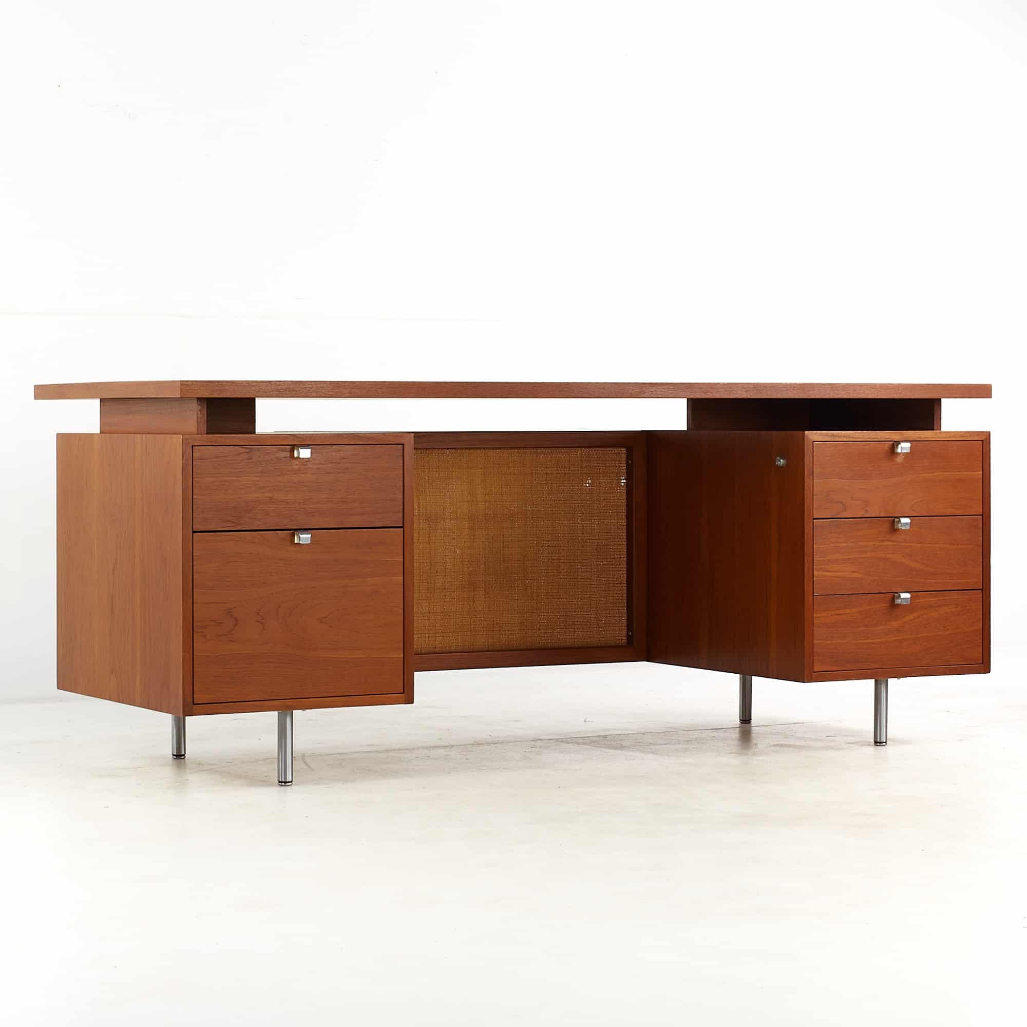 George Nelson for Herman Miller Mid Century Walnut and Cane Executive Desk