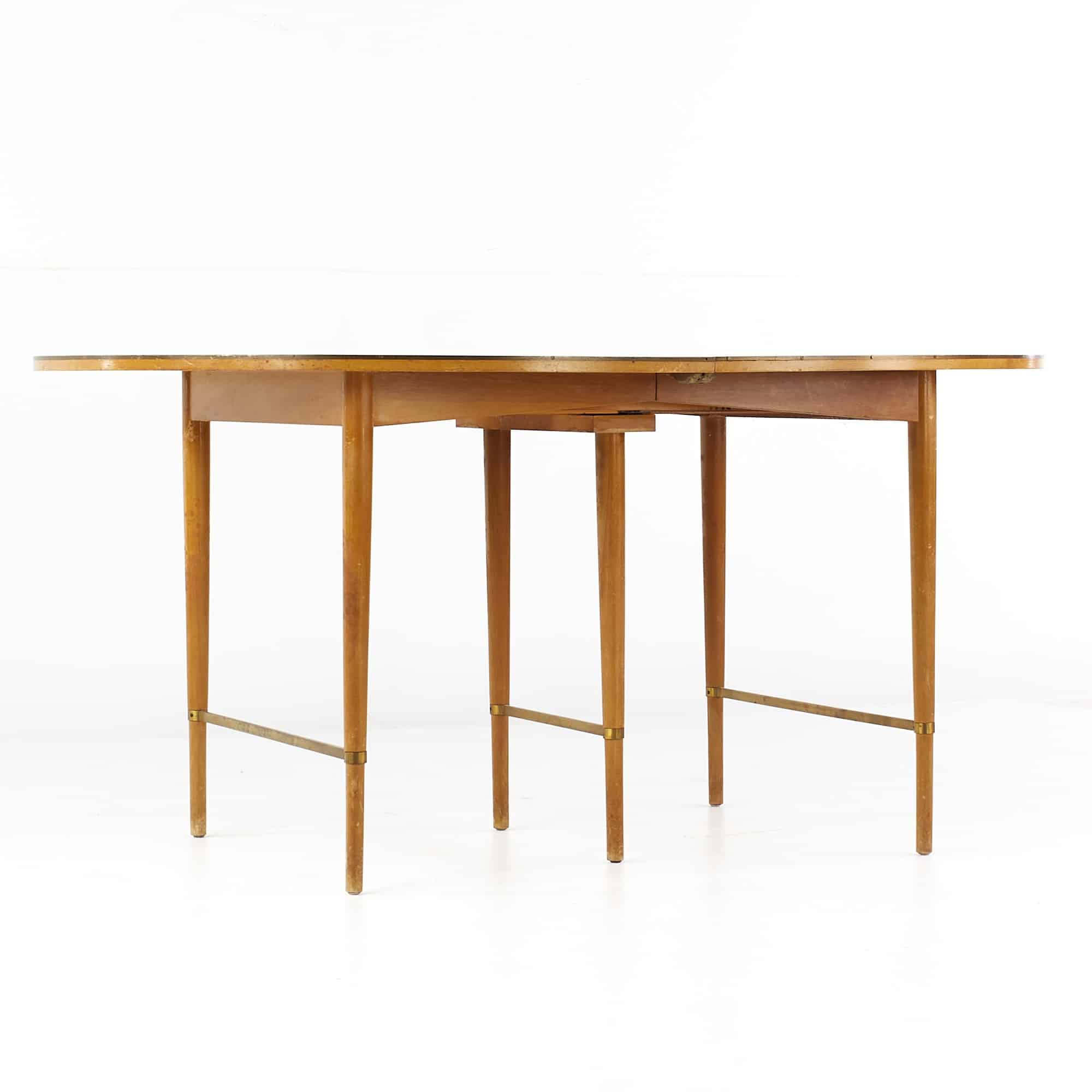 Paul Mccobb for Calvin Mid Century Walnut and Brass Dining Table with 6 Leaves