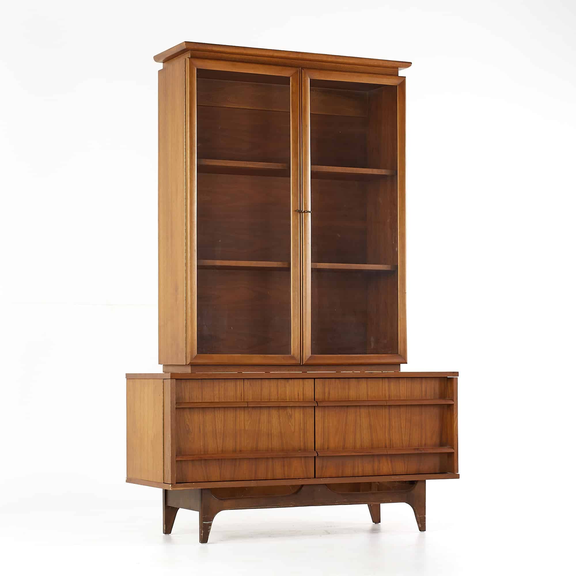 Young Manufacturing Mid Century Curved Walnut Buffet and Hutch