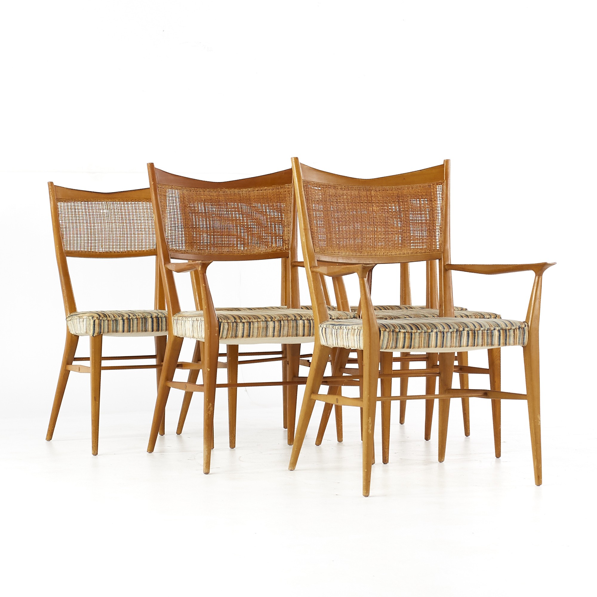 Paul Mccobb for Directional Mid Century Walnut and Cane Dining Chairs - Set of 6