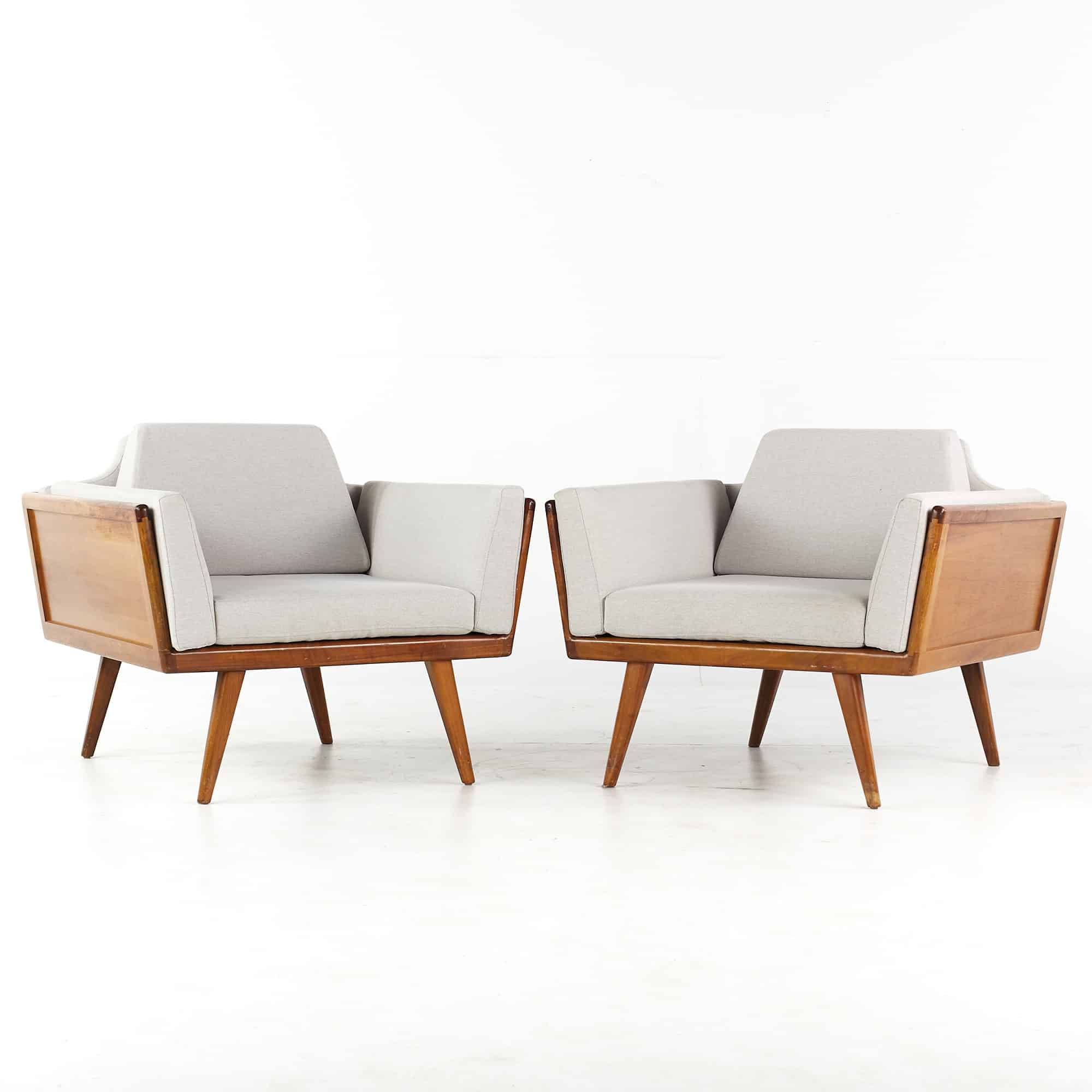 Mel Smillow Mid Century Walnut Case Lounge Chairs - Pair