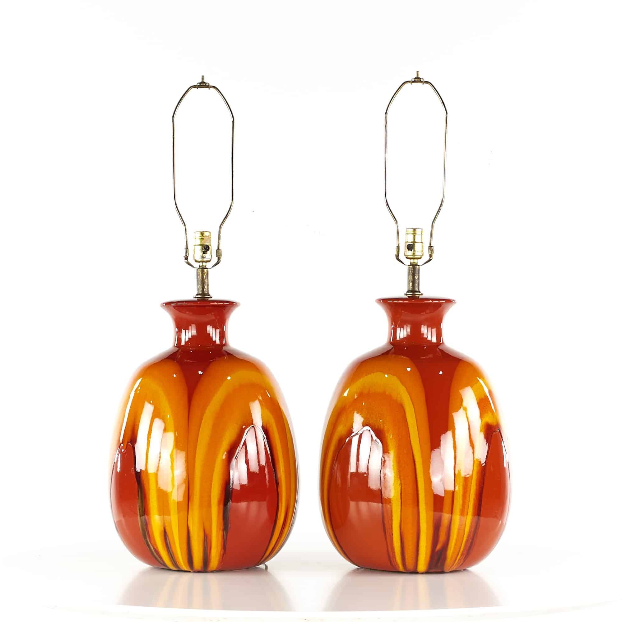 Mid Century Ceramic Drip Glaze Lamps - Pair