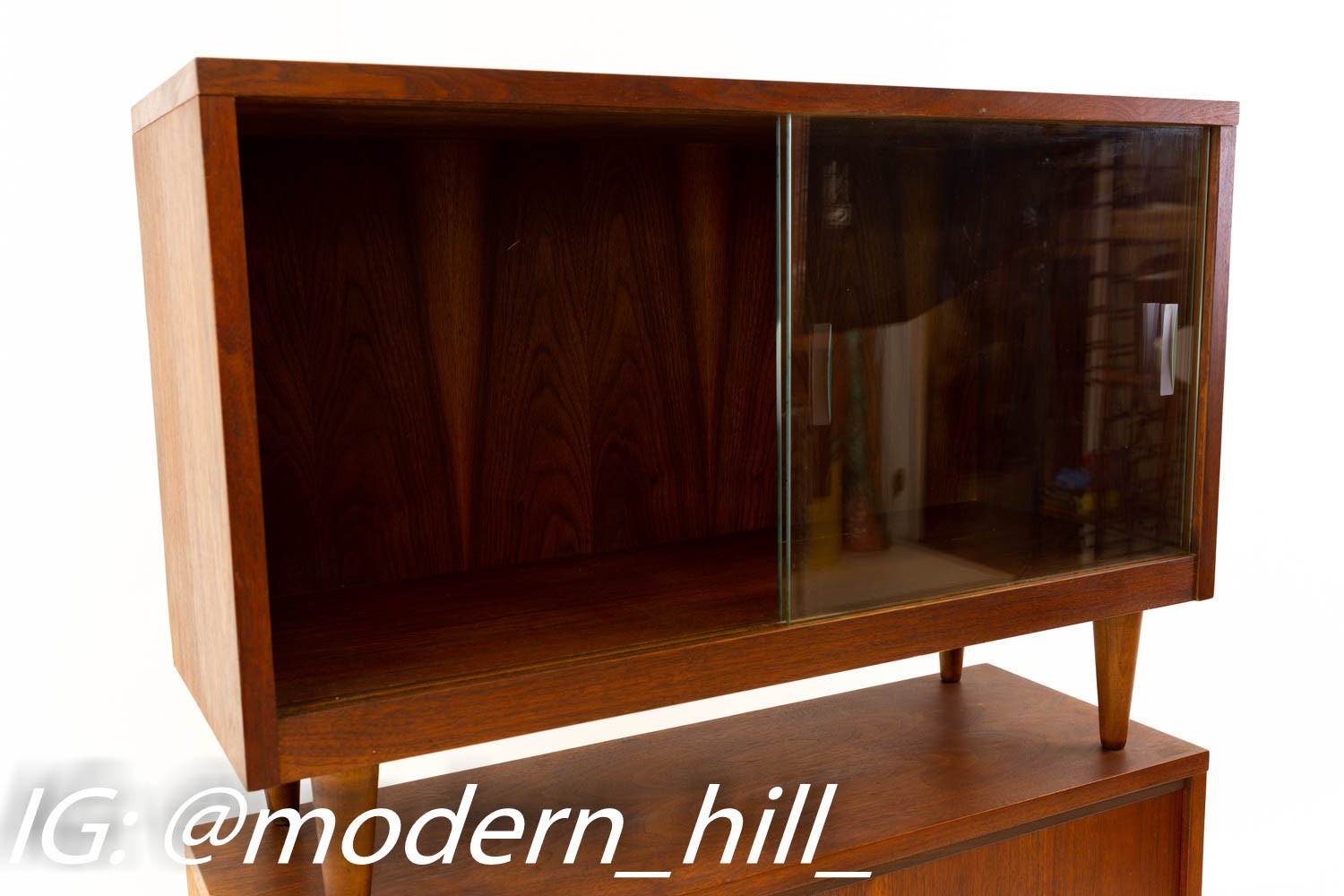 Crescent Furniture 2 Piece Mid Century Walnut Console Media Cabinet