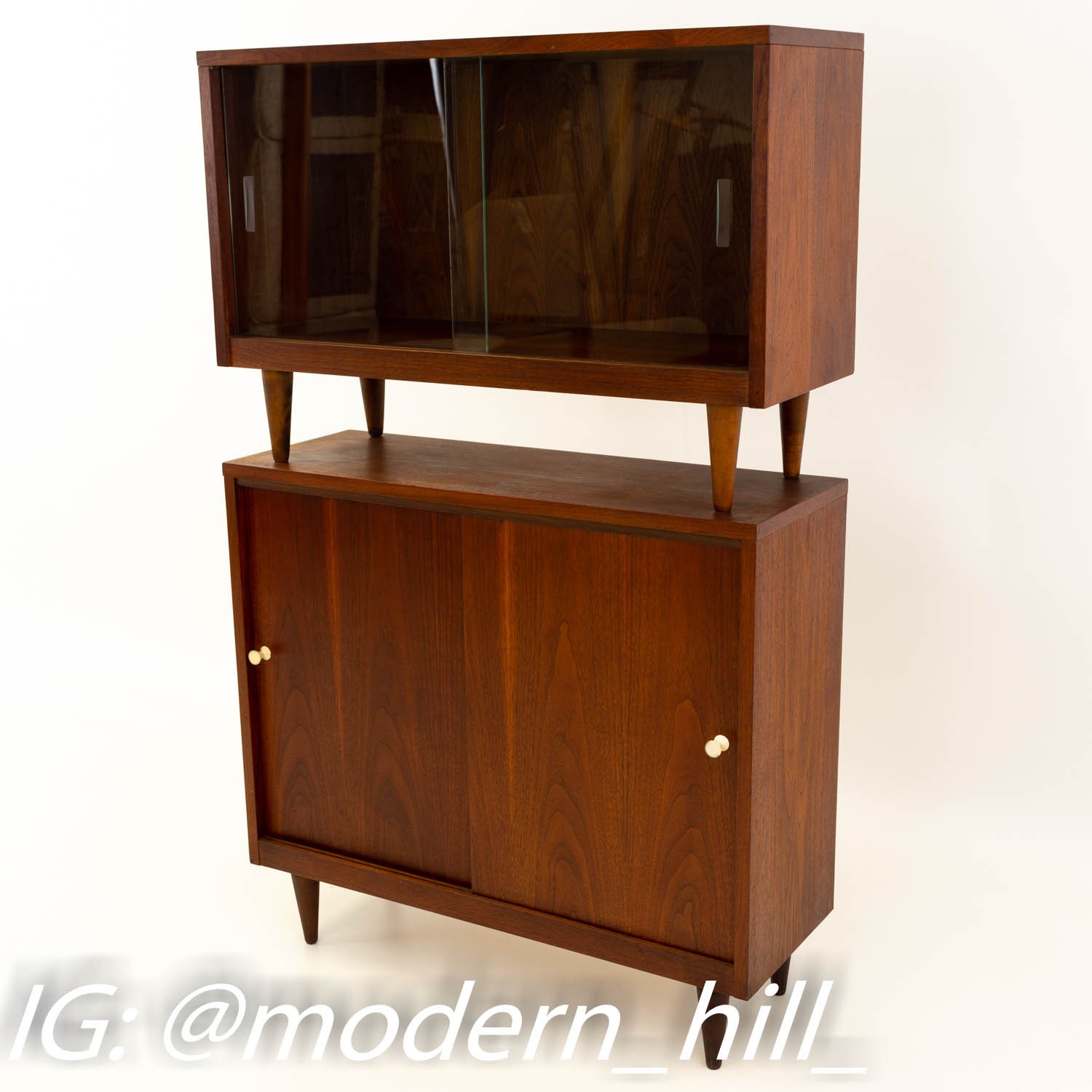 Crescent Furniture 2 Piece Mid Century Walnut Console Media Cabinet