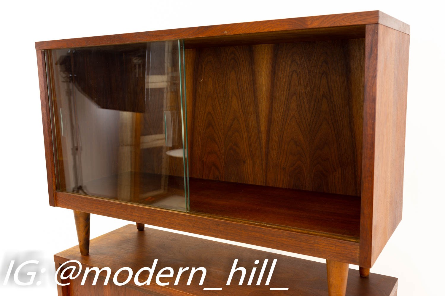 Crescent Furniture 2 Piece Mid Century Walnut Console Media Cabinet