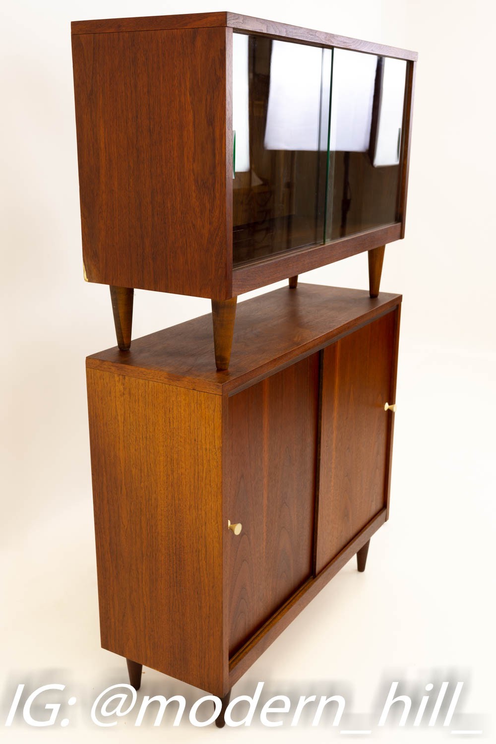 Crescent Furniture 2 Piece Mid Century Walnut Console Media Cabinet
