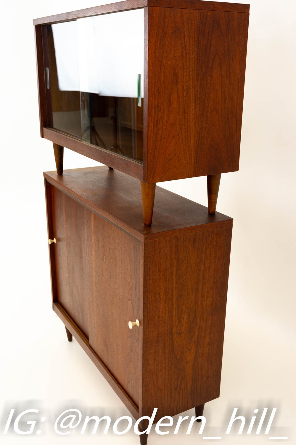 Crescent Furniture 2 Piece Mid Century Walnut Console Media Cabinet